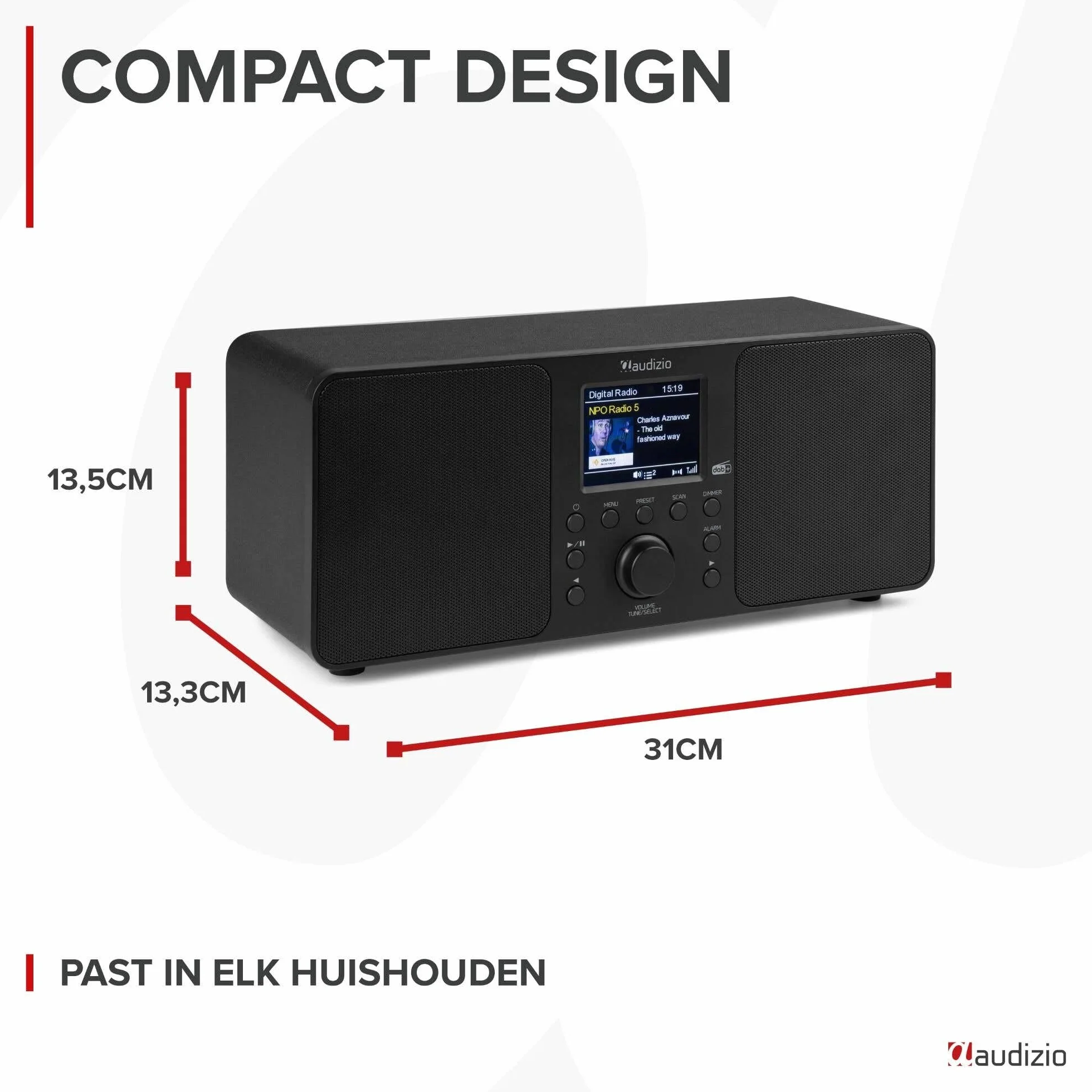 Audizio Genua Radio Digitale DAB+ Bluetooth 50W Altoparlanti Stereo FM USB Doppio Allarme Telecomando Display Colori