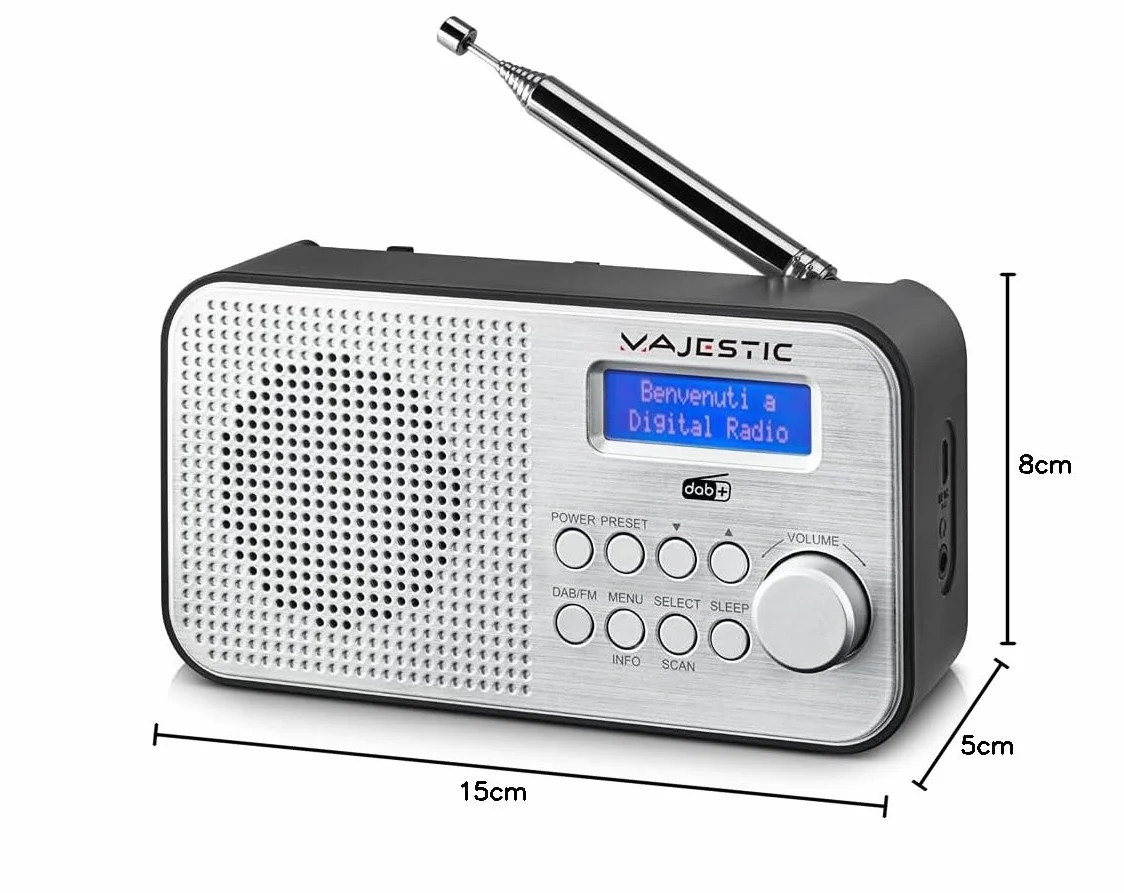 Majestic RT 194 DAB Radio Portatile DAB/DAB+/FM LCD Display Batteria Ricaricabile Sveglia Due Allarmi Nero