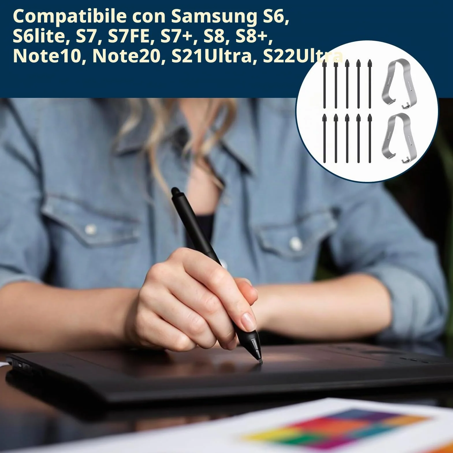 Punte di Ricambio per Pennino Samsung Galaxy Tab S9 FE+ S9+ S9 FE S9 S9 Ultra S6 Lite S7 FE S10 Ultra S10+, Alta Precisione, Nero