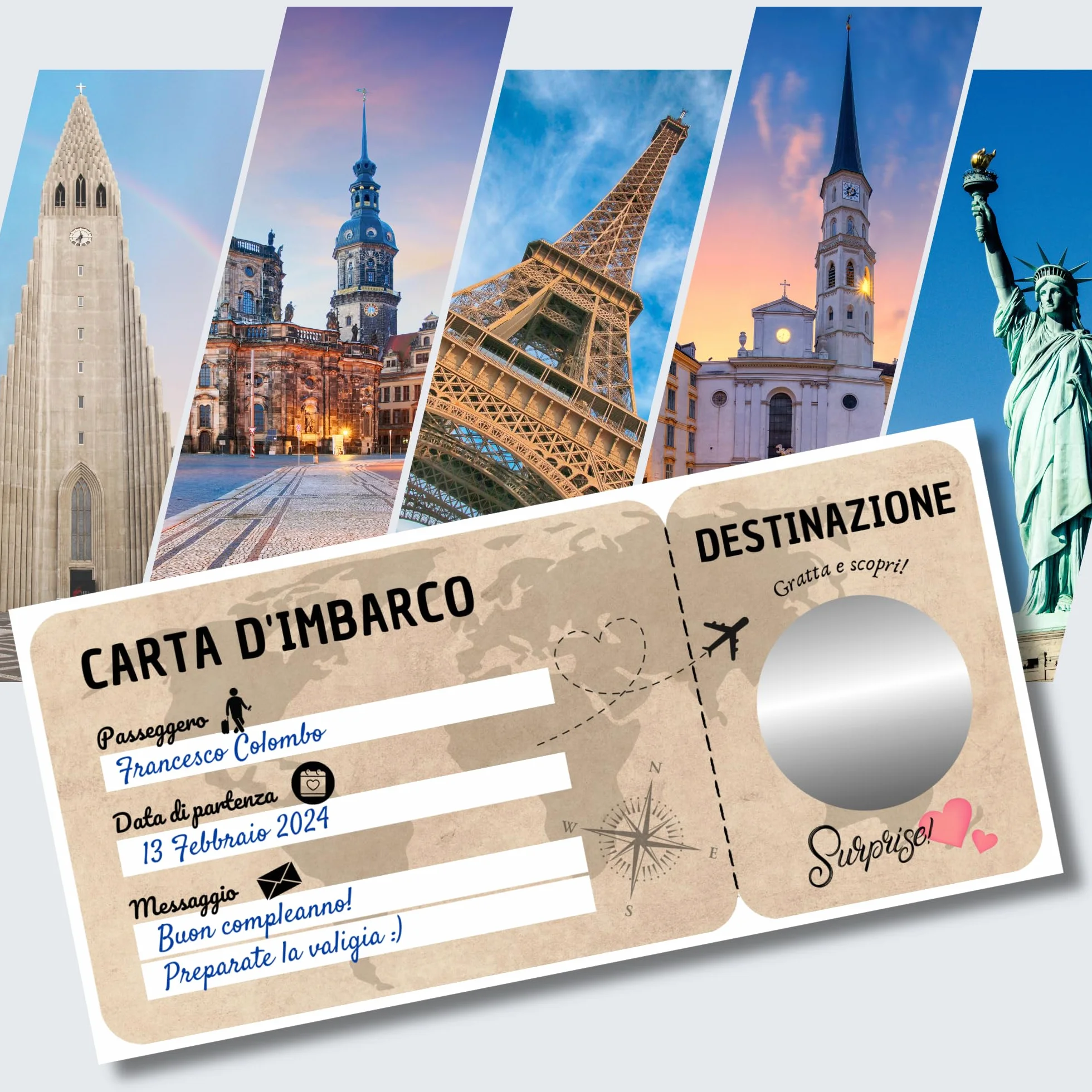 Regalo viaggio sorpresa Biglietto da grattare Buono viaggio Regalo viaggiatore romantico San Valentino Biglietto aereo carta di imbarco Gratta e scopri