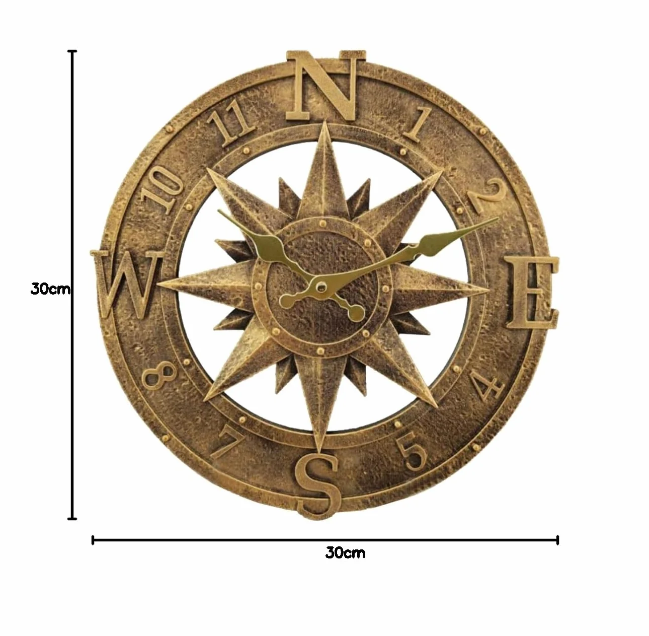 Orologio da parete per esterni, 30 cm, impermeabile, per esterni, cucina, soggiorno, orologio da parete industriale 3D, ticchettio (bronzo), TY1118
