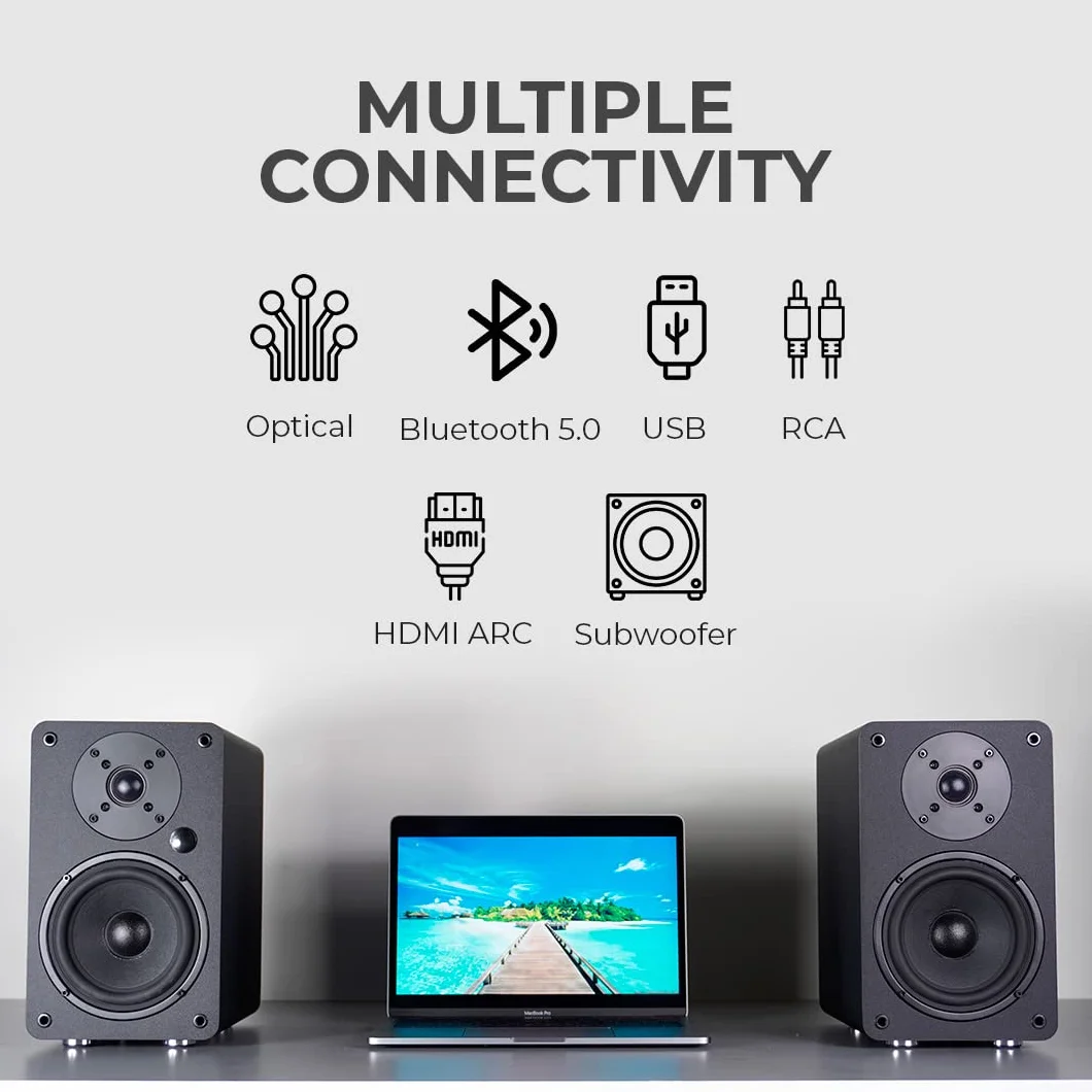 VULKKANO A5 ARC Cassa Amplificata Woofer 5,25" Bluetooth 5.0 HDMI ARC Nero