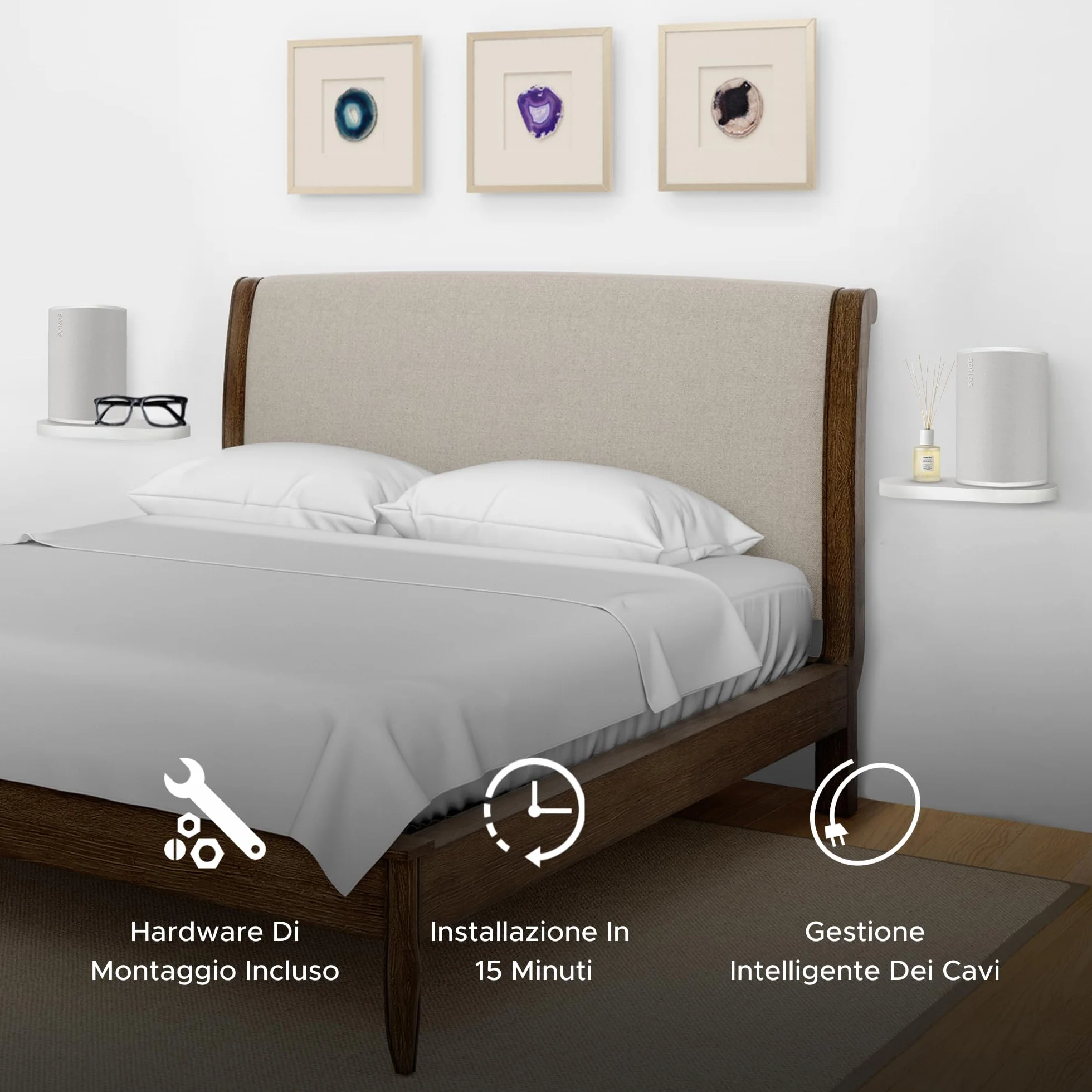 Supporto a Mensola da Parete ERA 100 Bianco per Sonos ERA100 & ERA 100 SL, Singolo, Gestione Cavi