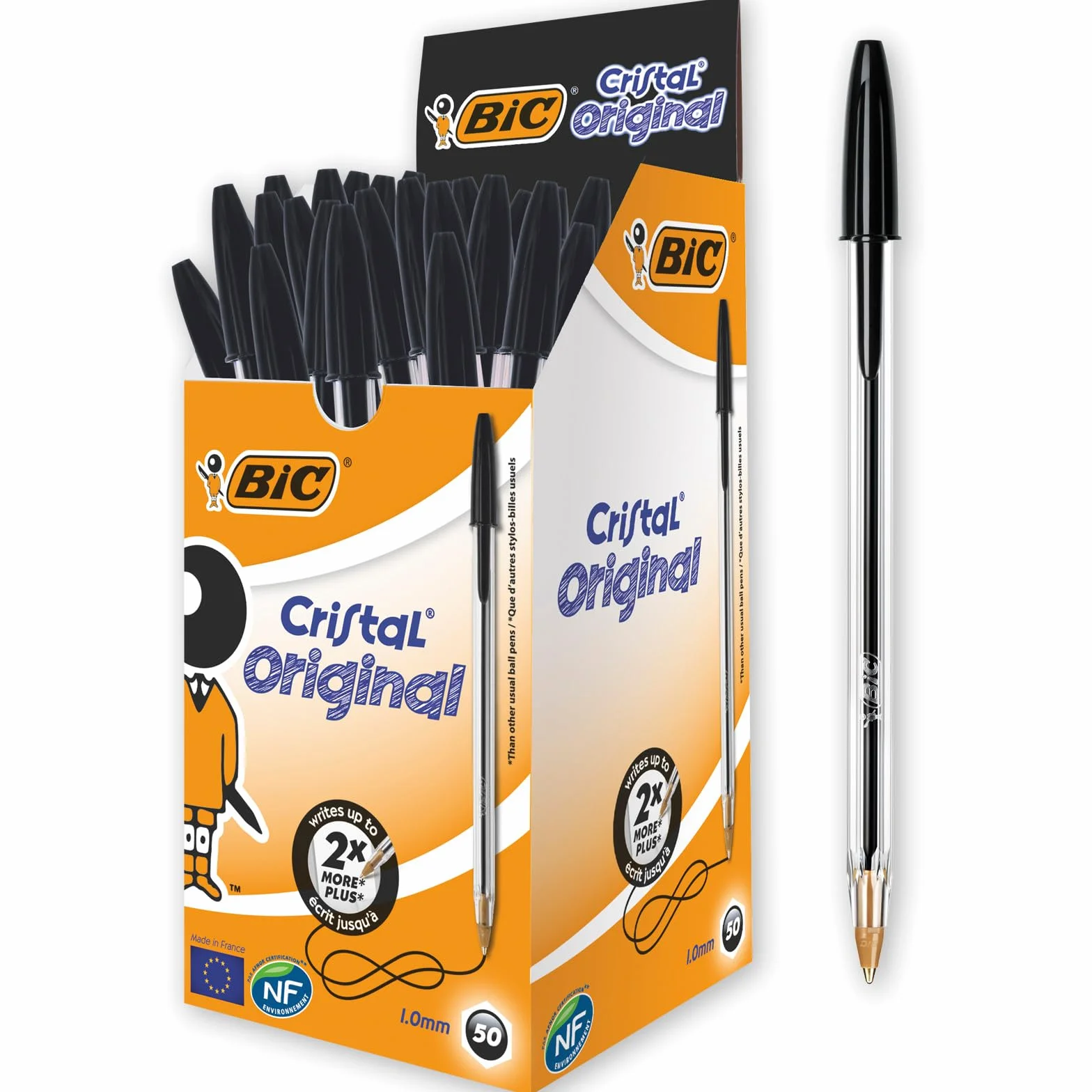 BIC Cristal Original Penne Nere a Sfera Punta Media 1 mm Confezione 50 Penne