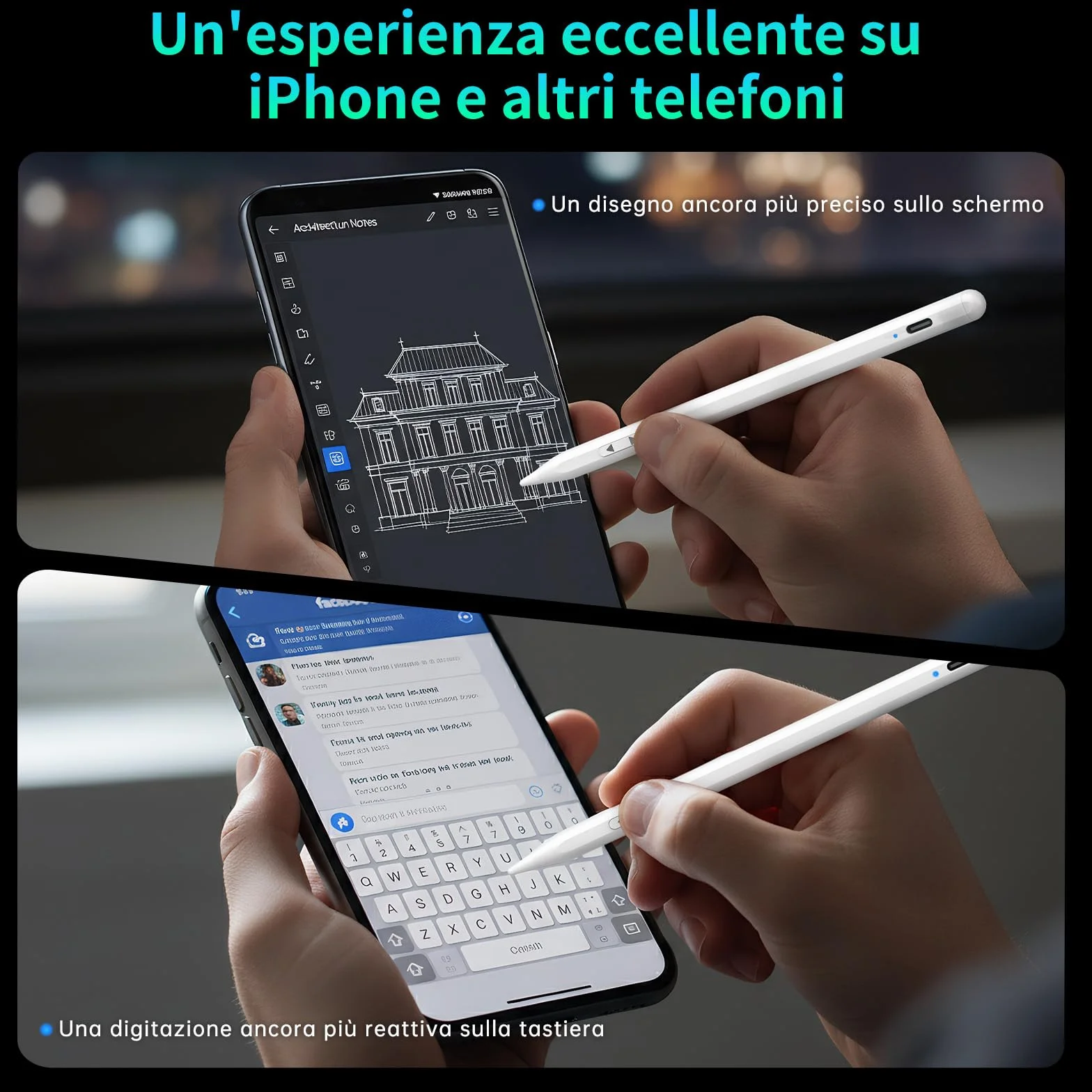 MEKO Dual-System Penna per Tablet, Compatibile con iPad Pro/Air/Mini, Samsung, Xiaomi, iPhone, Switch, Ricarica Rapida (Bianco)