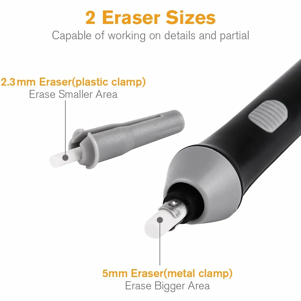 OFFCUP Gomma Elettrica Penna a Batteria Portatile Automatica con 22 Ricariche per Disegno Schizzi Appunti Nero