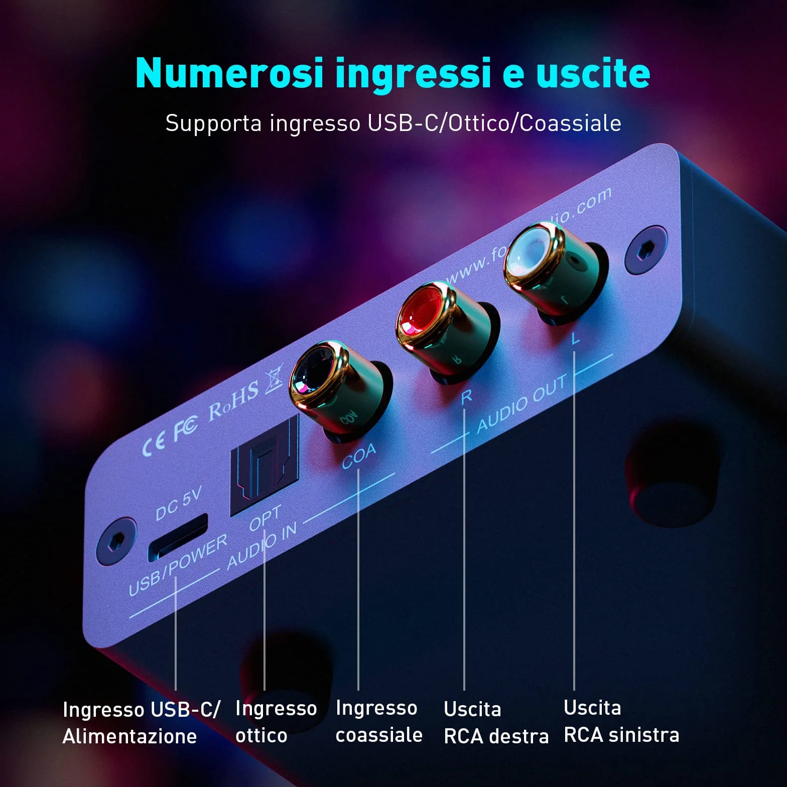 Fosi Audio K5 Pro Amplificatore per Cuffie DAC USB C Uscita 3,5 mm RCA Ingresso Microfonico Ottico Coassiale USB Type C Gaming DAC AMP Hi-Res PS5 PC MAC