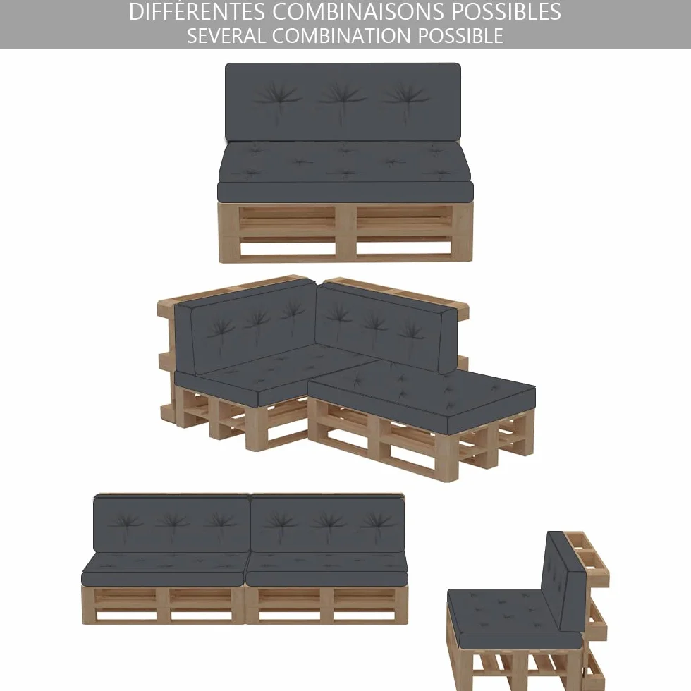 VOUNOT Set di 4 Cuscini per Pallet Impermeabile 120x80 120x40 Grigio