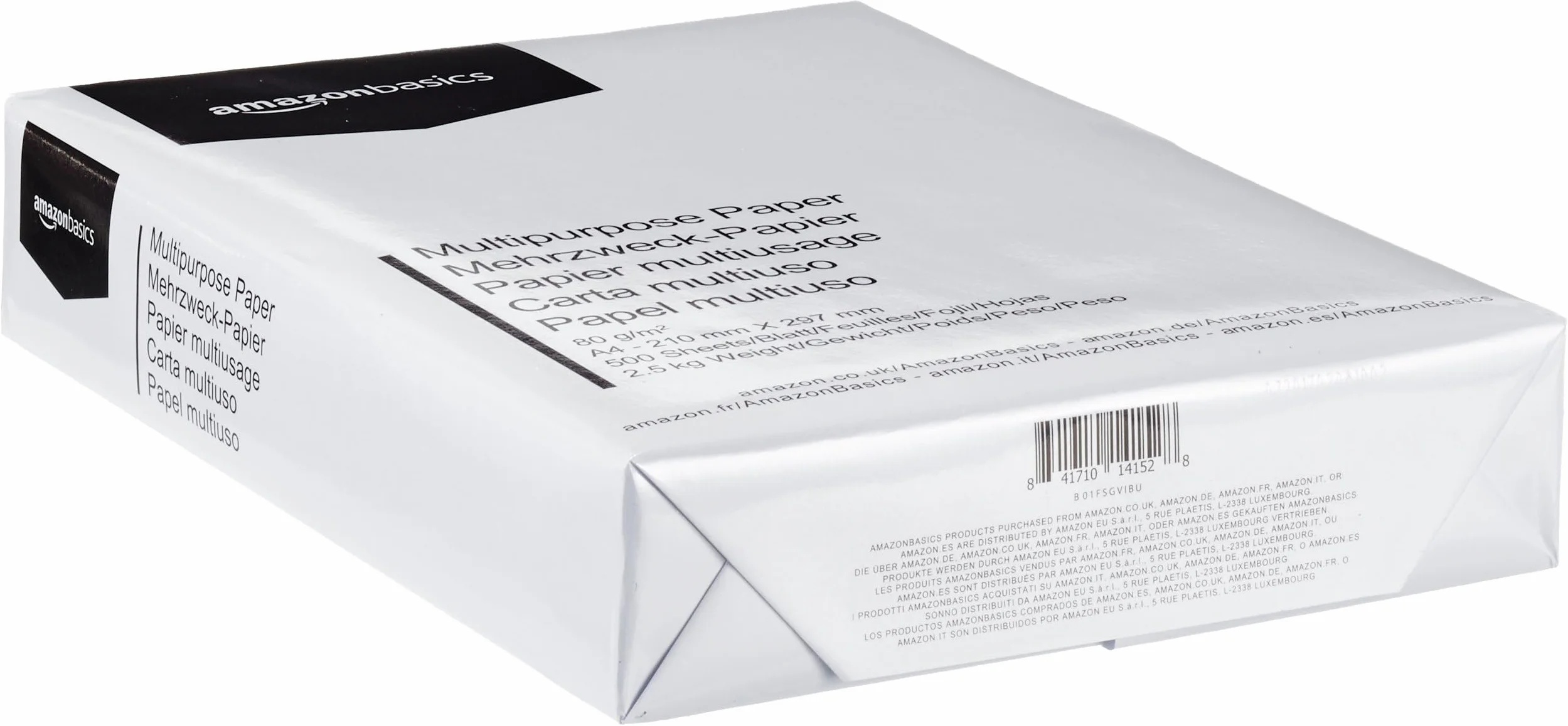 Amazon Basics Carta da stampa multiuso A4 80gsm, 2500 unità, Bianco
