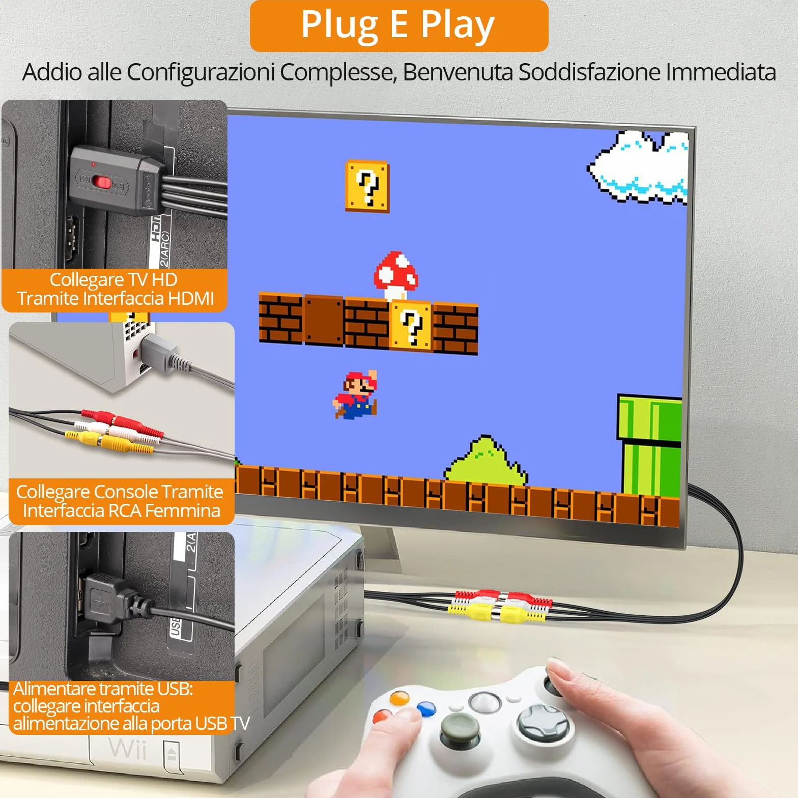 Neoteck Convertitore RCA a HDMI 20 cm per Wii PS2 N64