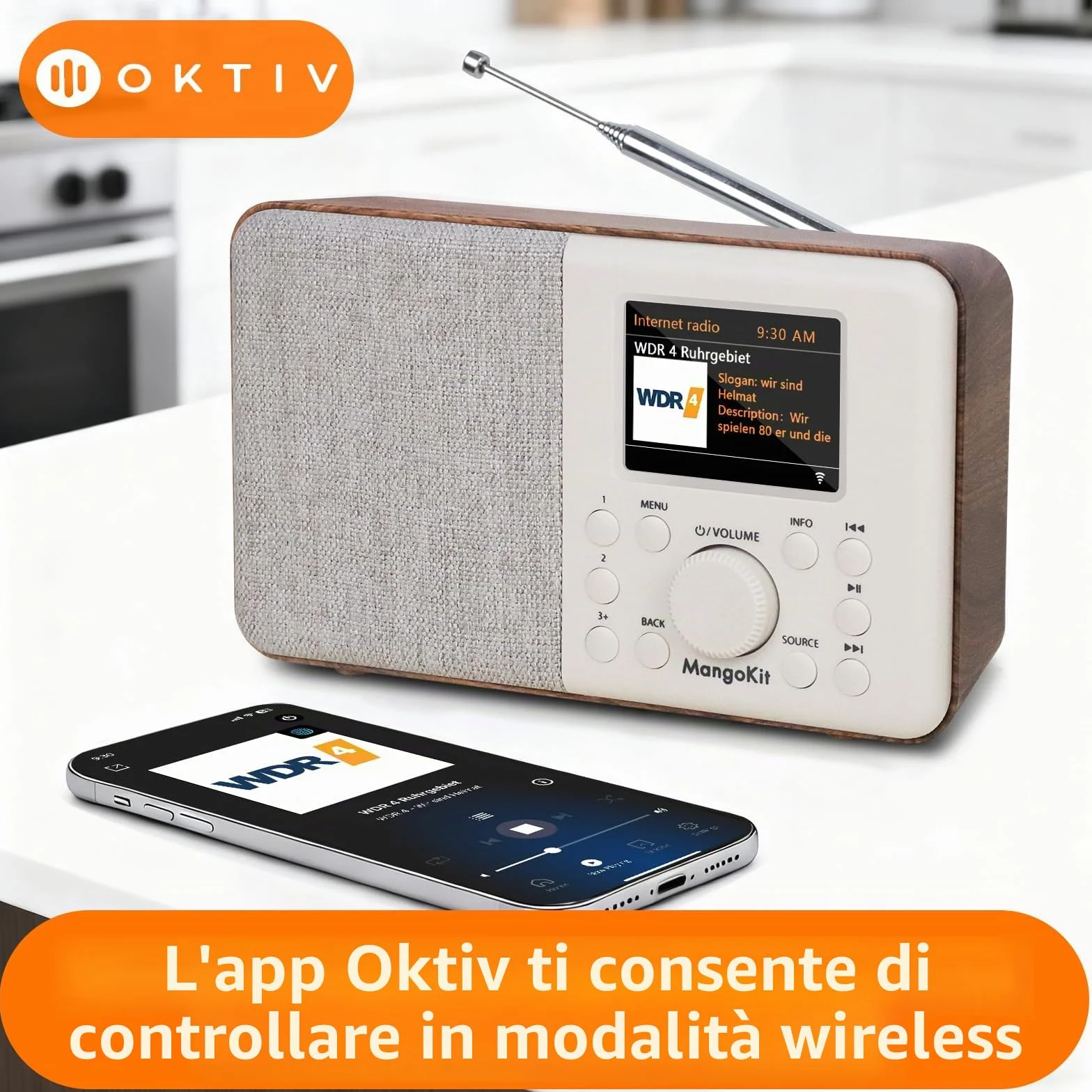 SR10 Internet Radio DAB+ Wi-Fi Lettore Podcast Bluetooth FM Cucina Doppio Allarme Noce