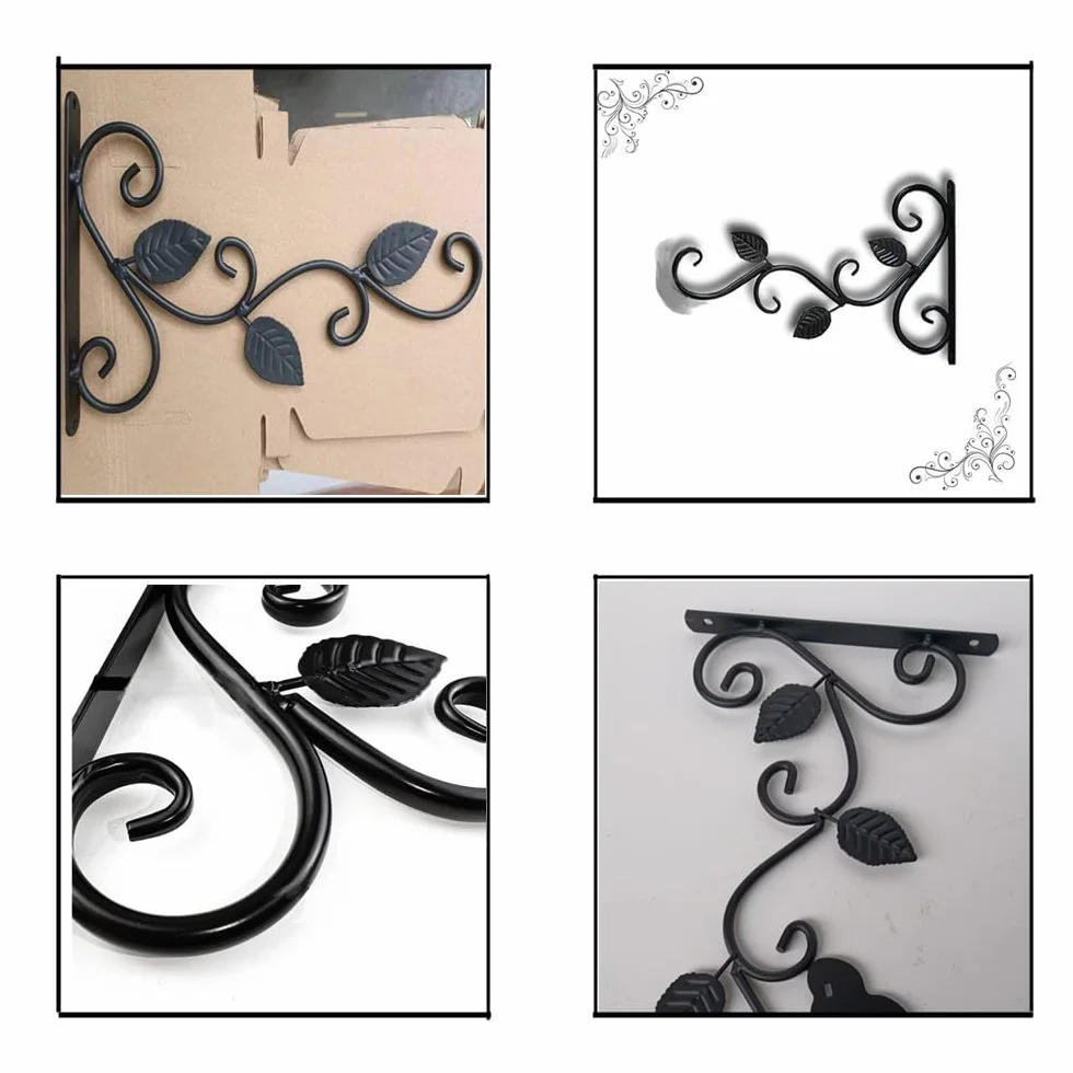 Ganci per Piante da Interno/Esterno in Ferro, Gancio da Parete per Appendere Cesti, Mangiatoie per Uccelli (Nero)