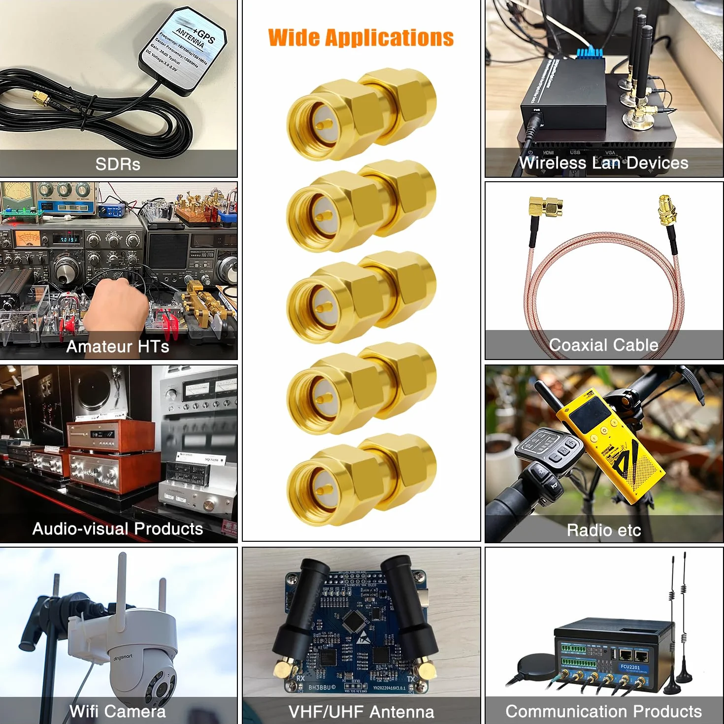 SMA Maschio a SMA Maschio Connettore Adattatore RF Coassiale, Placcato Oro per Antenna Radio WiFi HT 5 Pezzi