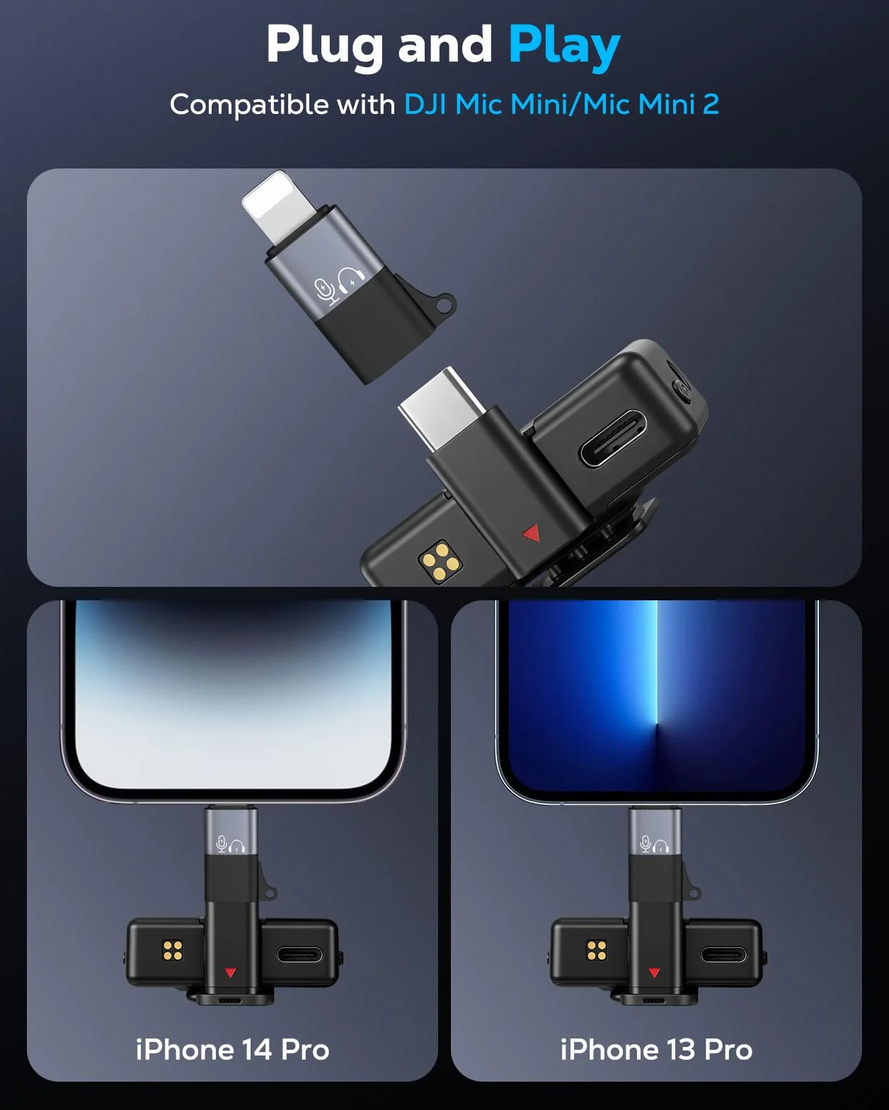 MoKo Adattatore USB C a Lightning per DJI Mic Mini, Apple Earpods/iPhone 14/13/12/11, Ricarica - 1 Pezzo