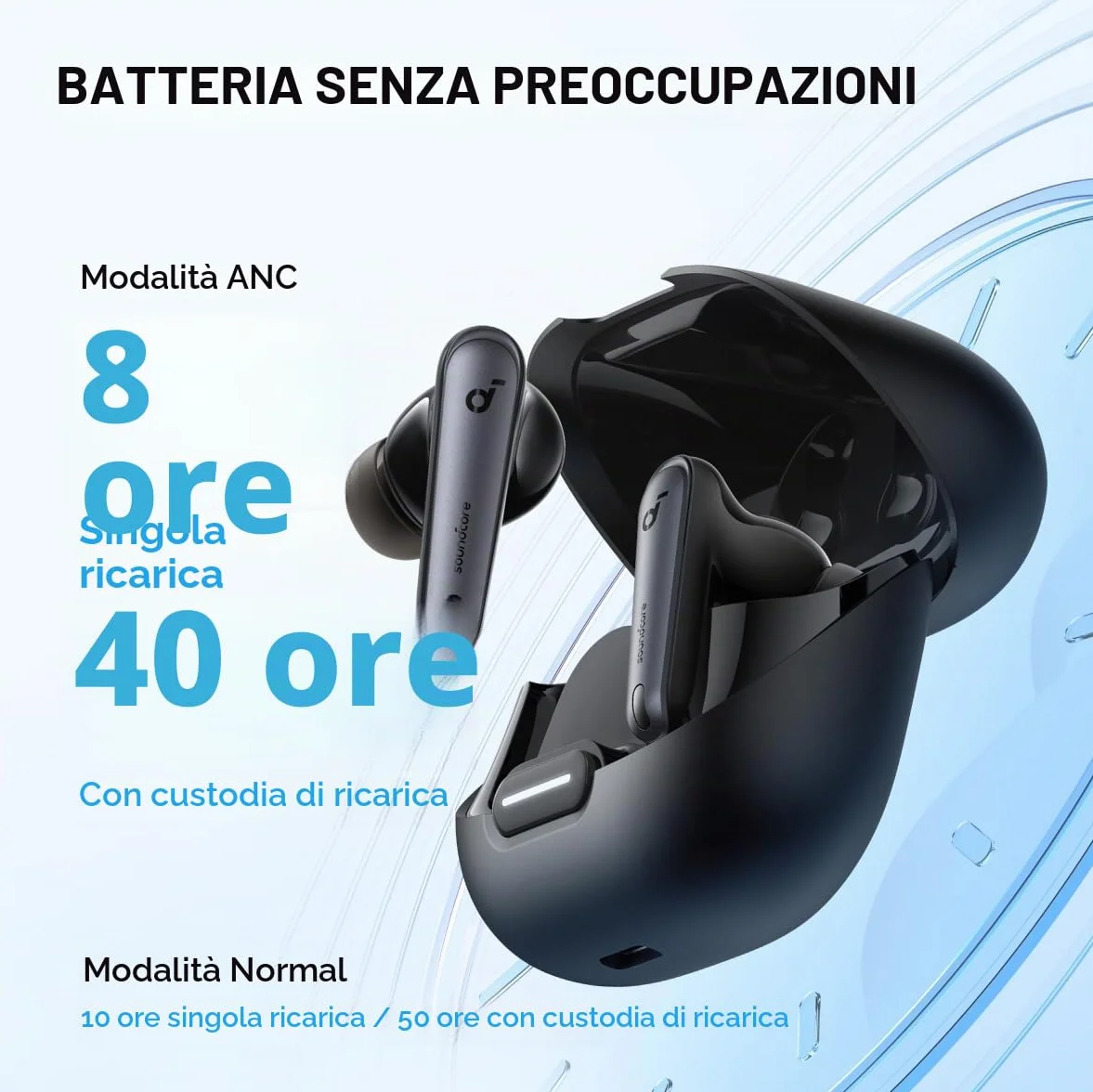 Soundcore Anker Liberty 4 NC Cuffie Bluetooth Cancellazione Rumore, Auricolari Bluetooth 98,5% Meno Rumore, Hi-Res Audio, 50 Ore, Bluetooth 5.3