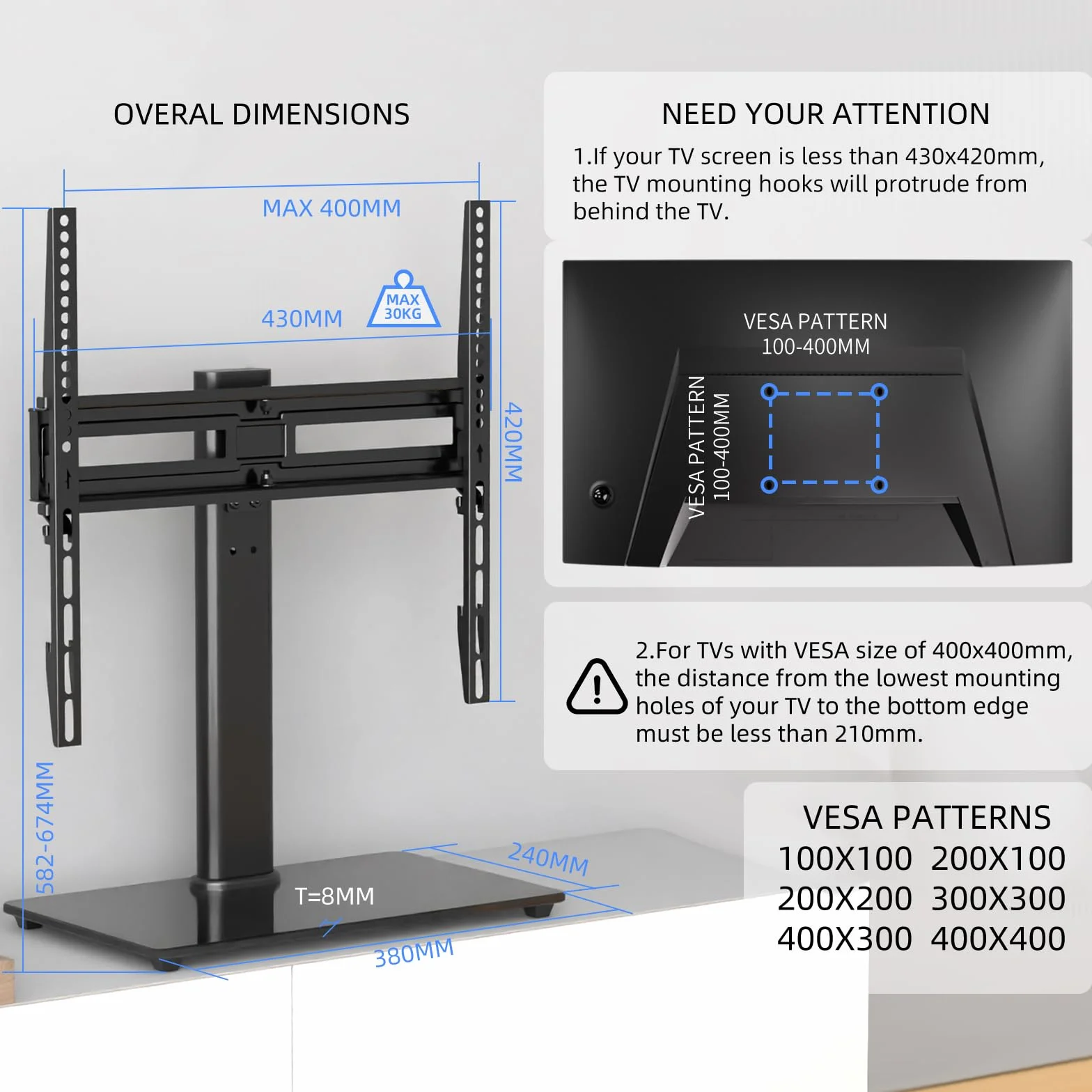 Suptek Supporto TV universale girevole da tavolo per schermi 26-55" 45kg VESA 400x400 mm TS202