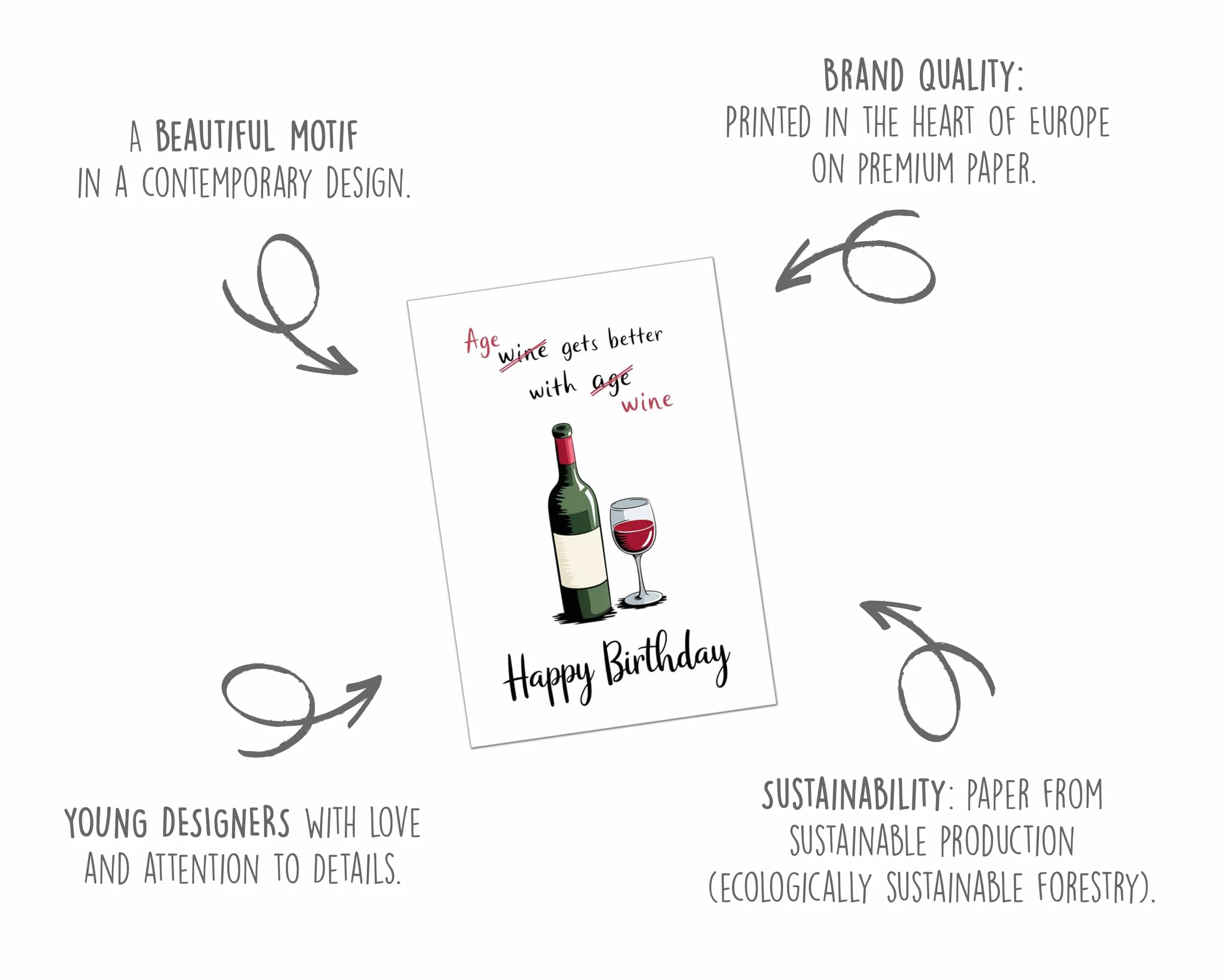 Edition Seidel biglietto di compleanno premium con busta Happy Birthday frase donna uomo vino divertente