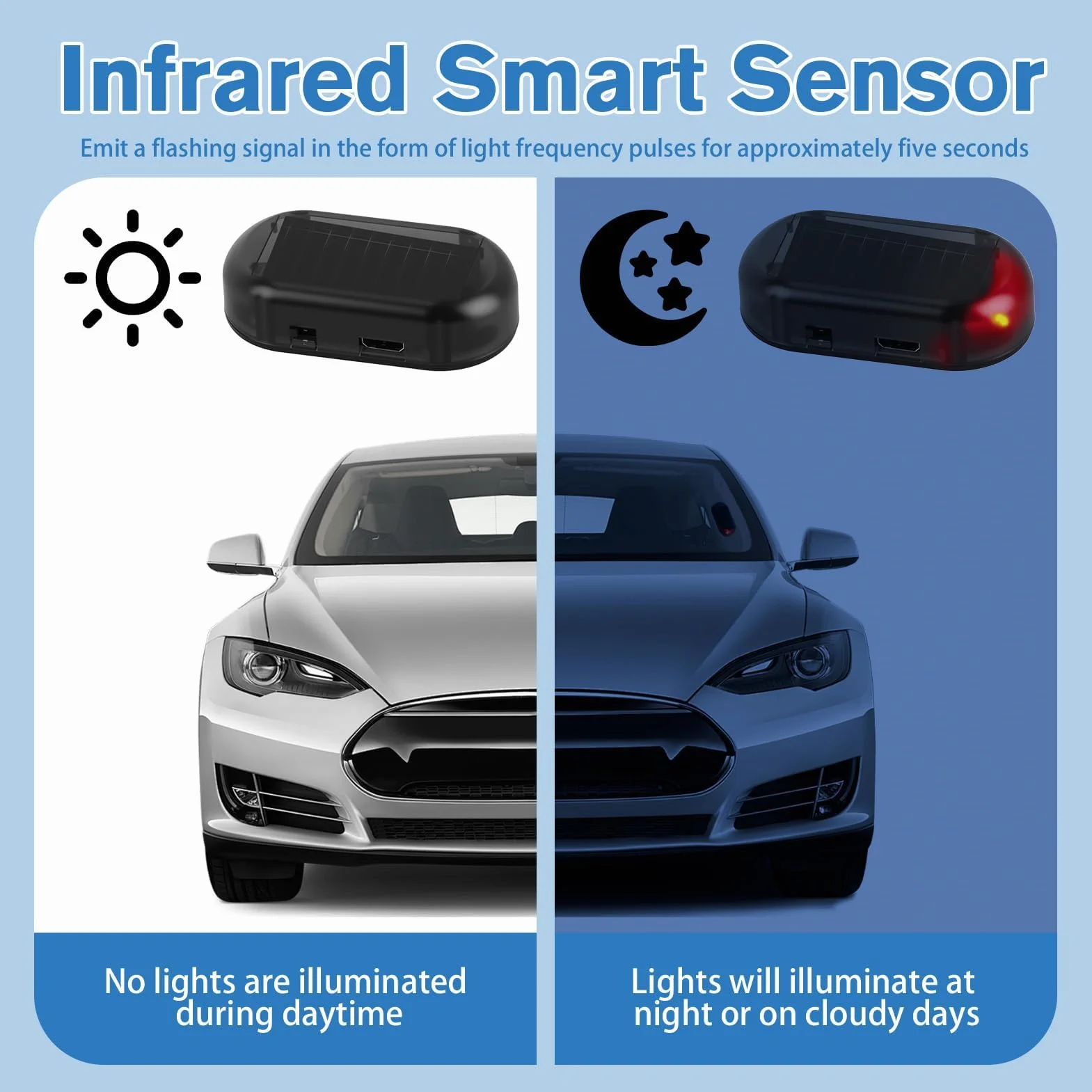 Allarme Auto Anti Vandalo Lampeggiamento Notturno Automatico Monitoraggio Antifurto 2pcs