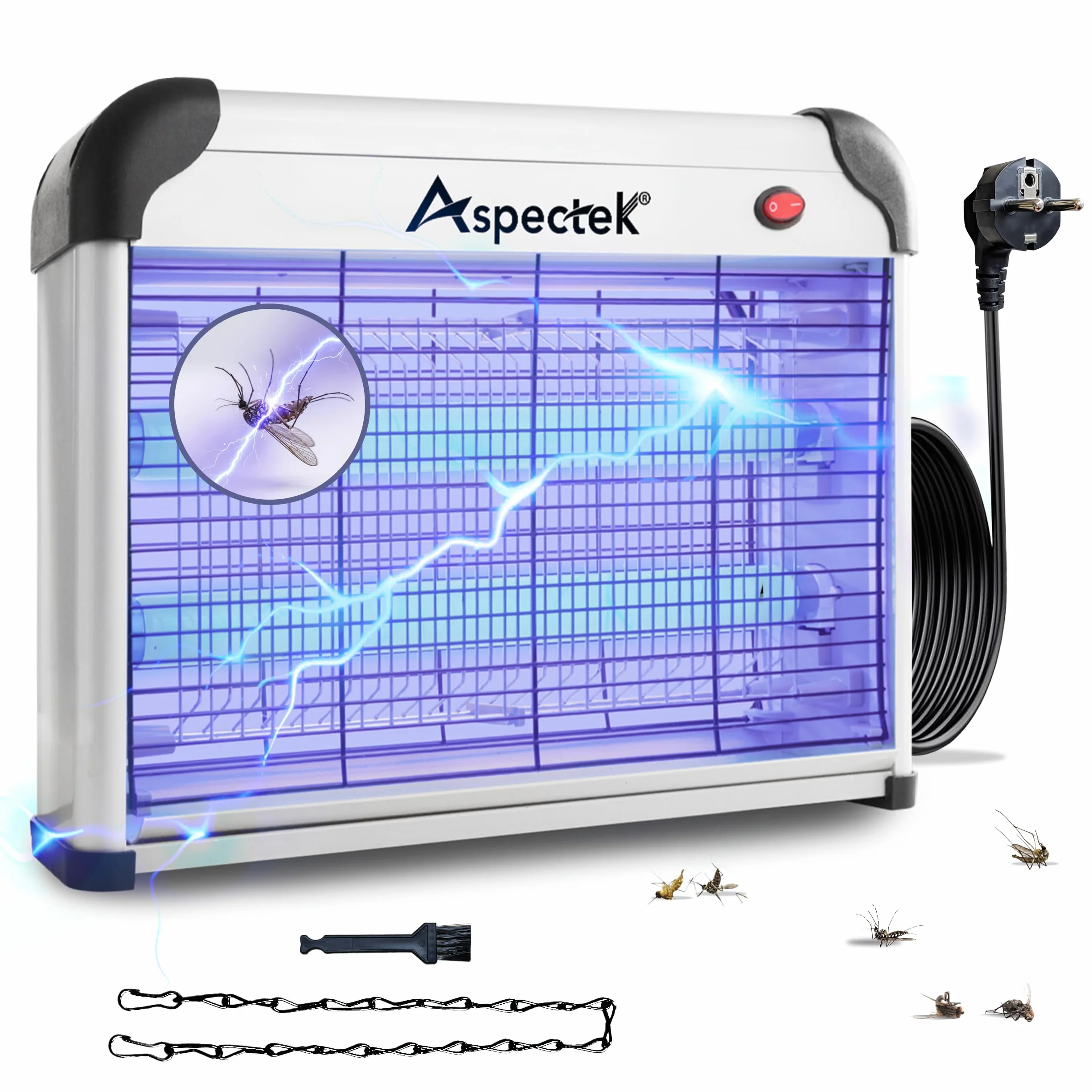 Aspectek Zanzariera Elettrica 20W Senza Lampadine, Lampada UV Anti Zanzare Per Interni Ed Esterni Coperti, Trappola Per Mosche, Tarme, Moscerini, Casa, Garage, Patio, Catena, Vassoio, Griglia