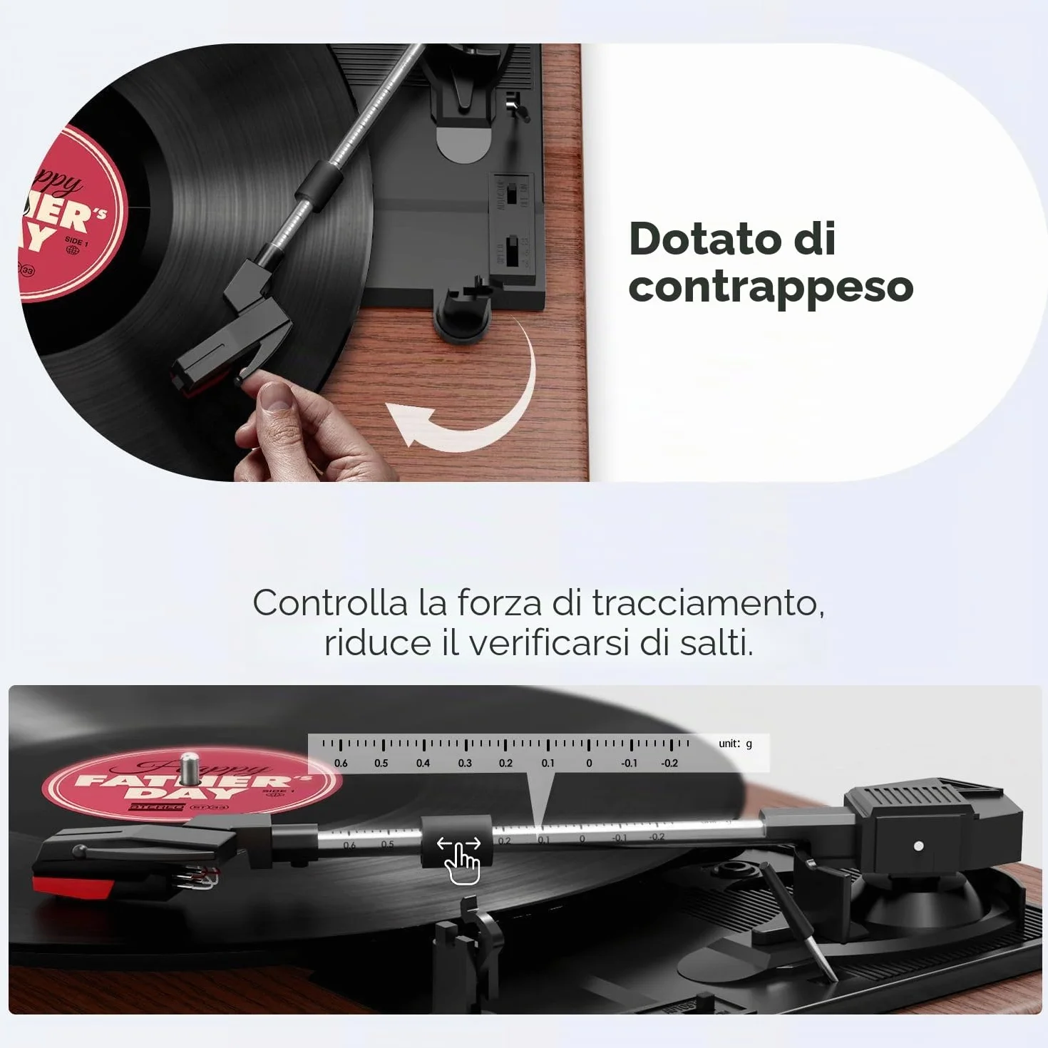 FYDEE Giradischi Vinile Vintage 3 Velocità 33/45/78 Giri Bluetooth Altoparlanti Integrati Auto-Stop RCA AUX Cuffie Mogano