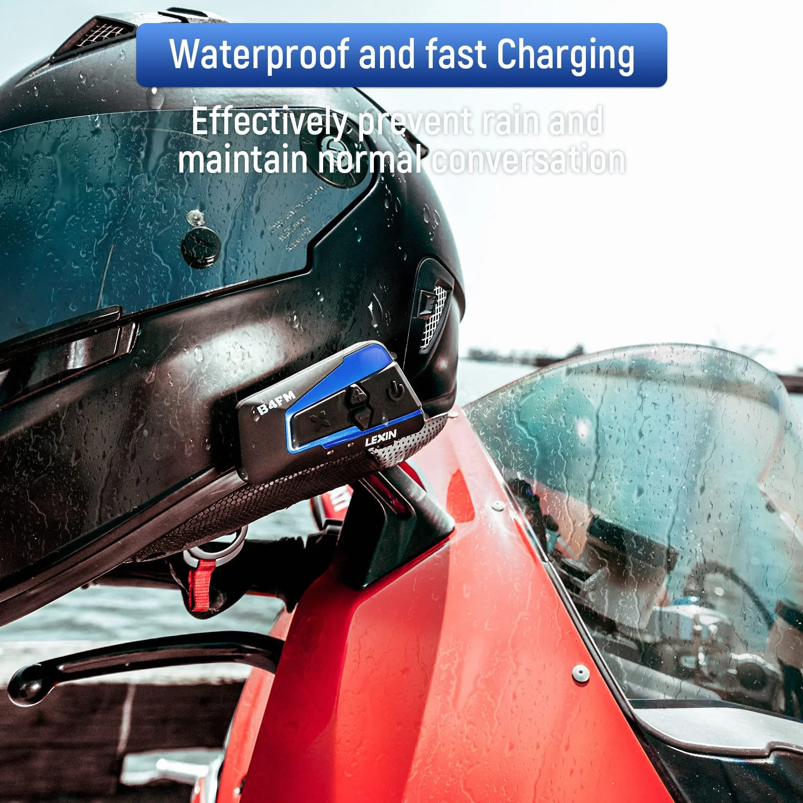 LEXIN B4FM Interfono Moto Casco Bluetooth Auricolare Sistema Comunicazione Riduzione del Rumore Fino a 10 Motociclisti IP67