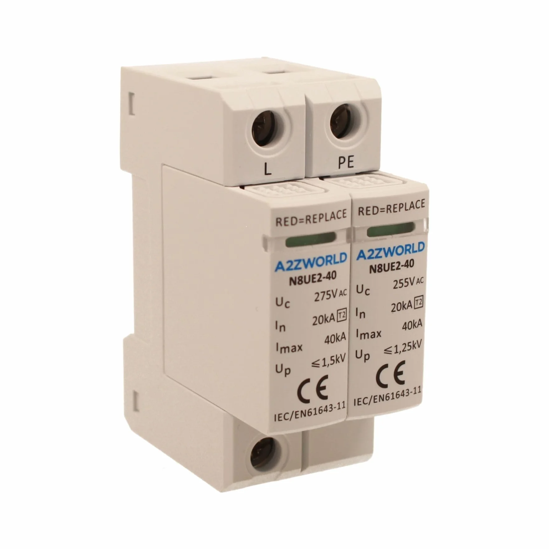 Scaricatore Di Sovratensione Modulare SPD Tipo 2 T2 1P+N 2 Moduli DIN 20kA-40kA AC275V IP20
