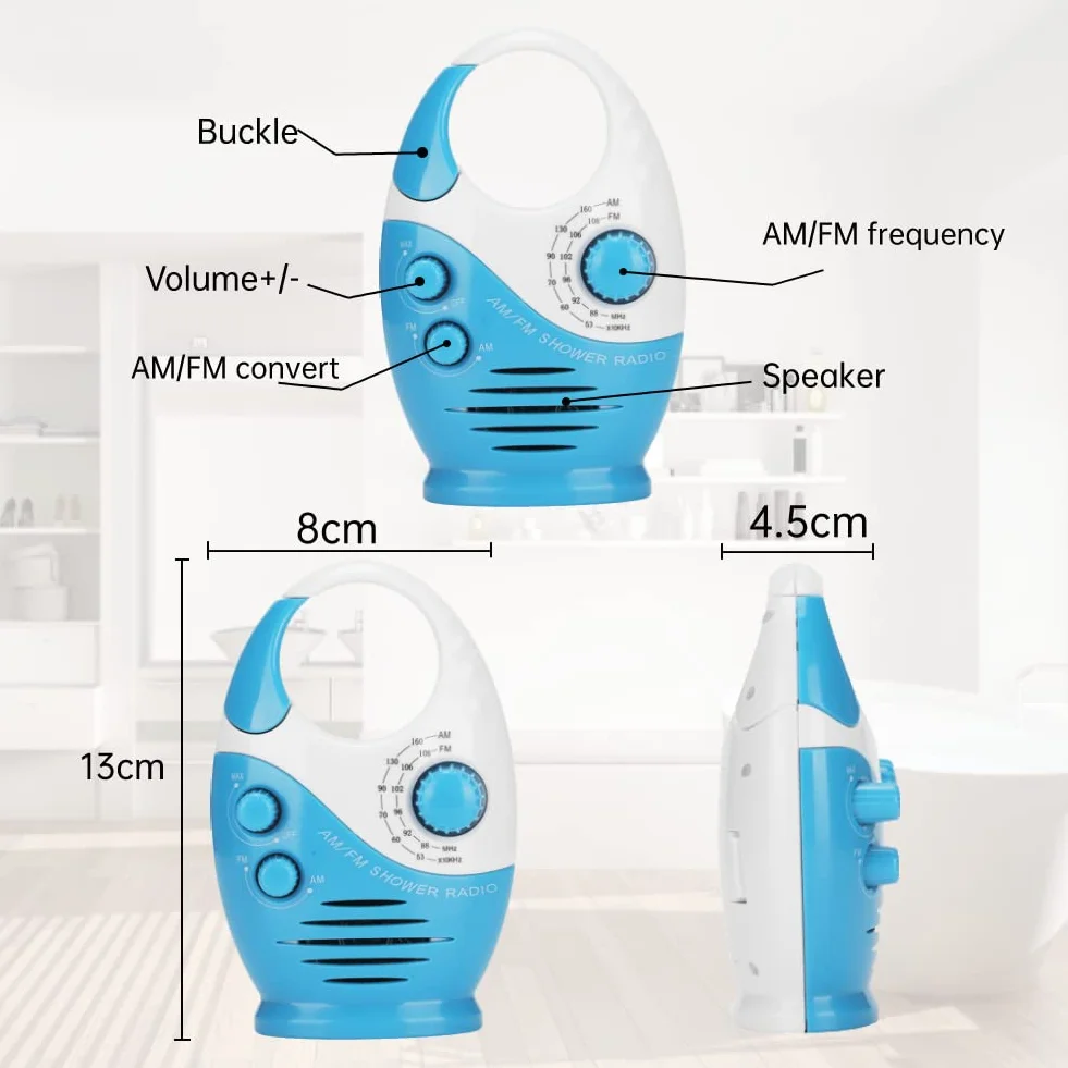 Yunseity Radio impermeabile AM FM portatile con gancio e batteria per doccia bagno