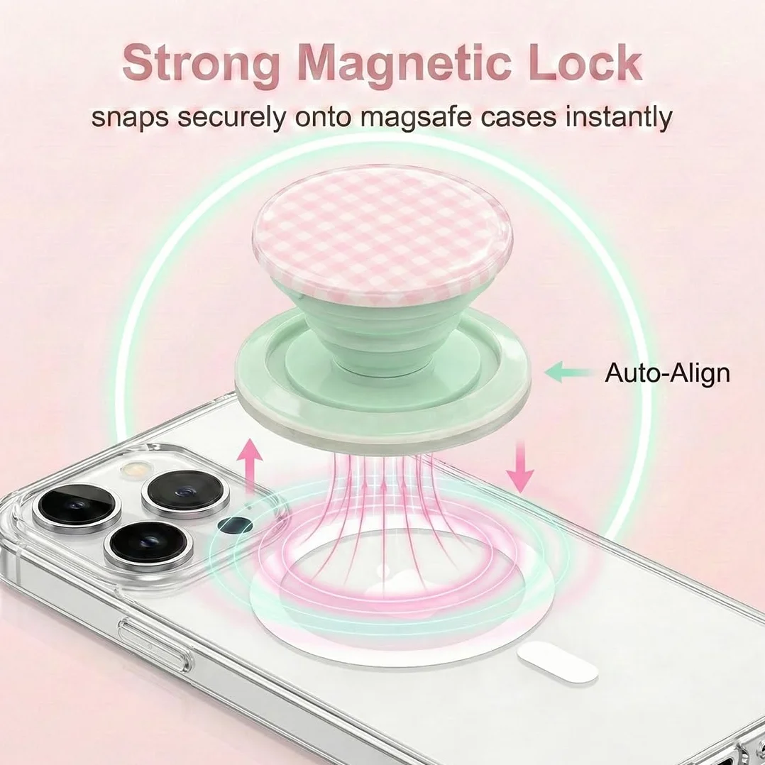 Supporto Magnetico per Kindle Paperwhite, Design a Quadri Rosa con Maniglia Pieghevole, Compatibile con Smartphone, Tablet