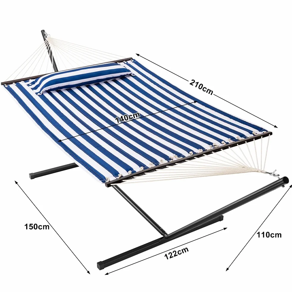 Amaca da Giardino con Supporto a Brasiliana, Telaio in Acciaio, Capacità di Carico 200 kg, Blu/Bianco