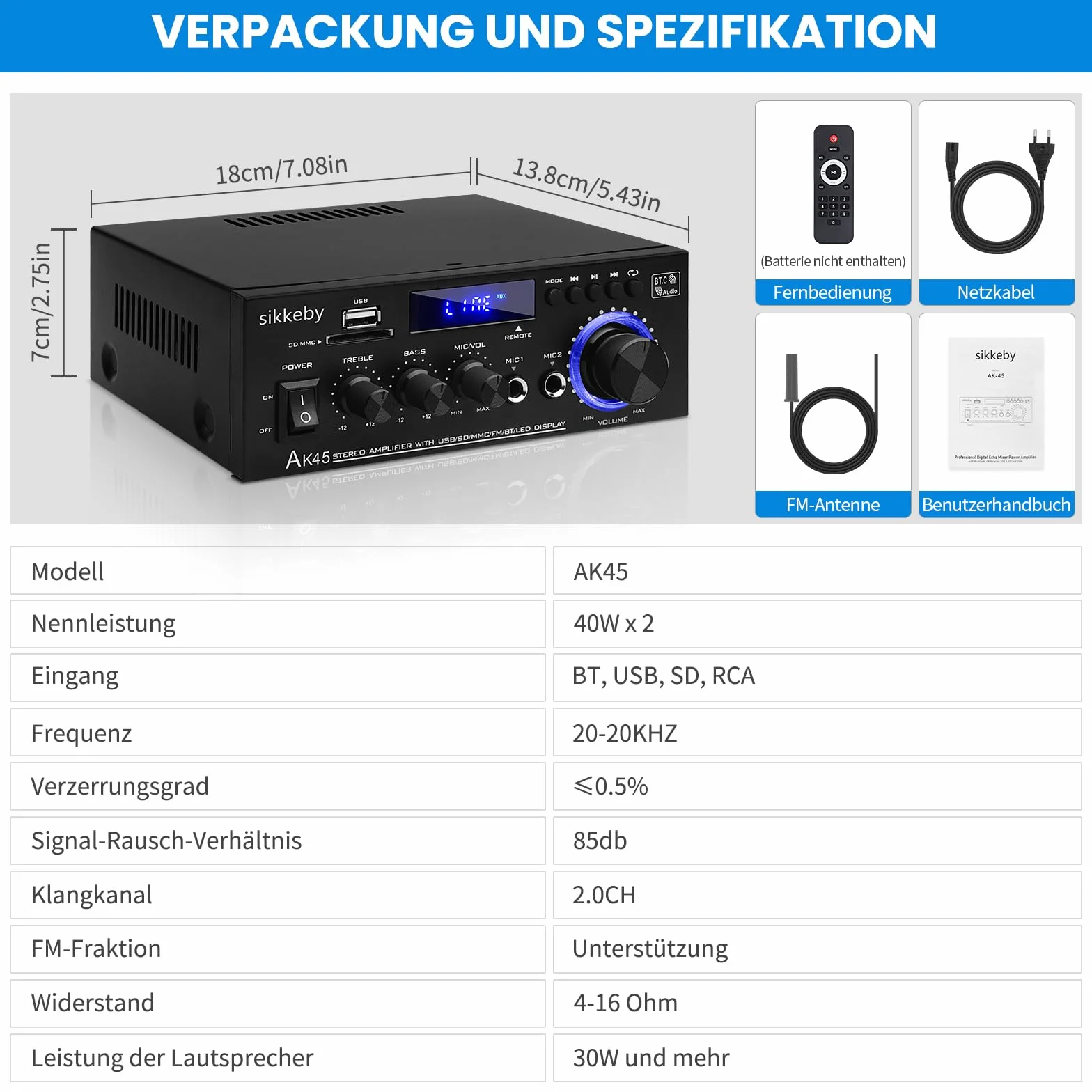AK45 Hi-Fi Audio Amplificatore 600W 2.0CH Bluetooth 5.0 Stereo Ricevitore per Home Theater