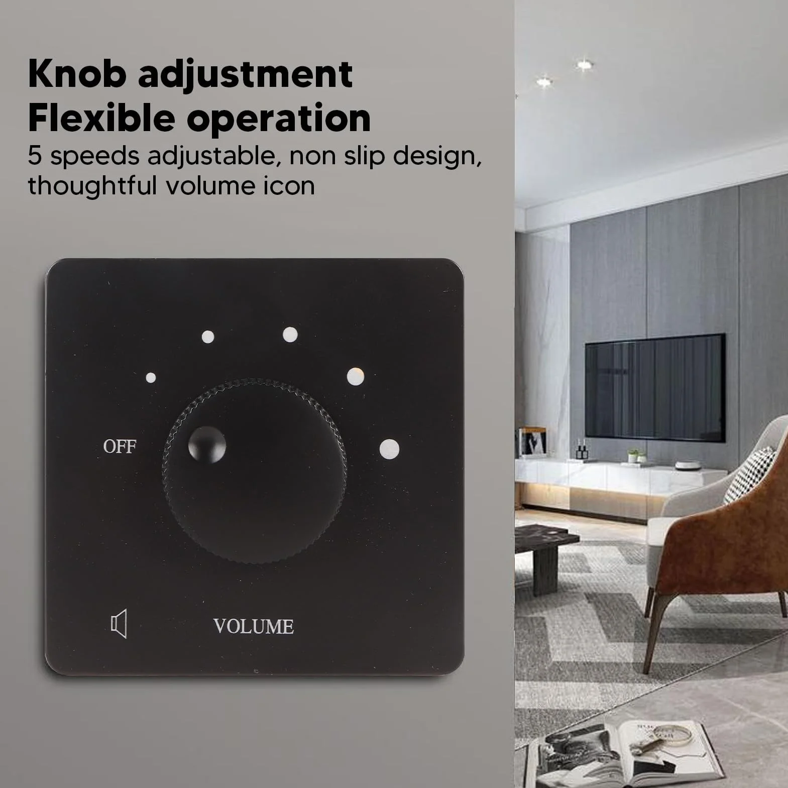 VBESTLIFE 50 W Controllo del Volume a Parete per Altoparlanti Domestici, Manopola di Sintonia a 5 Marce (BLACK)