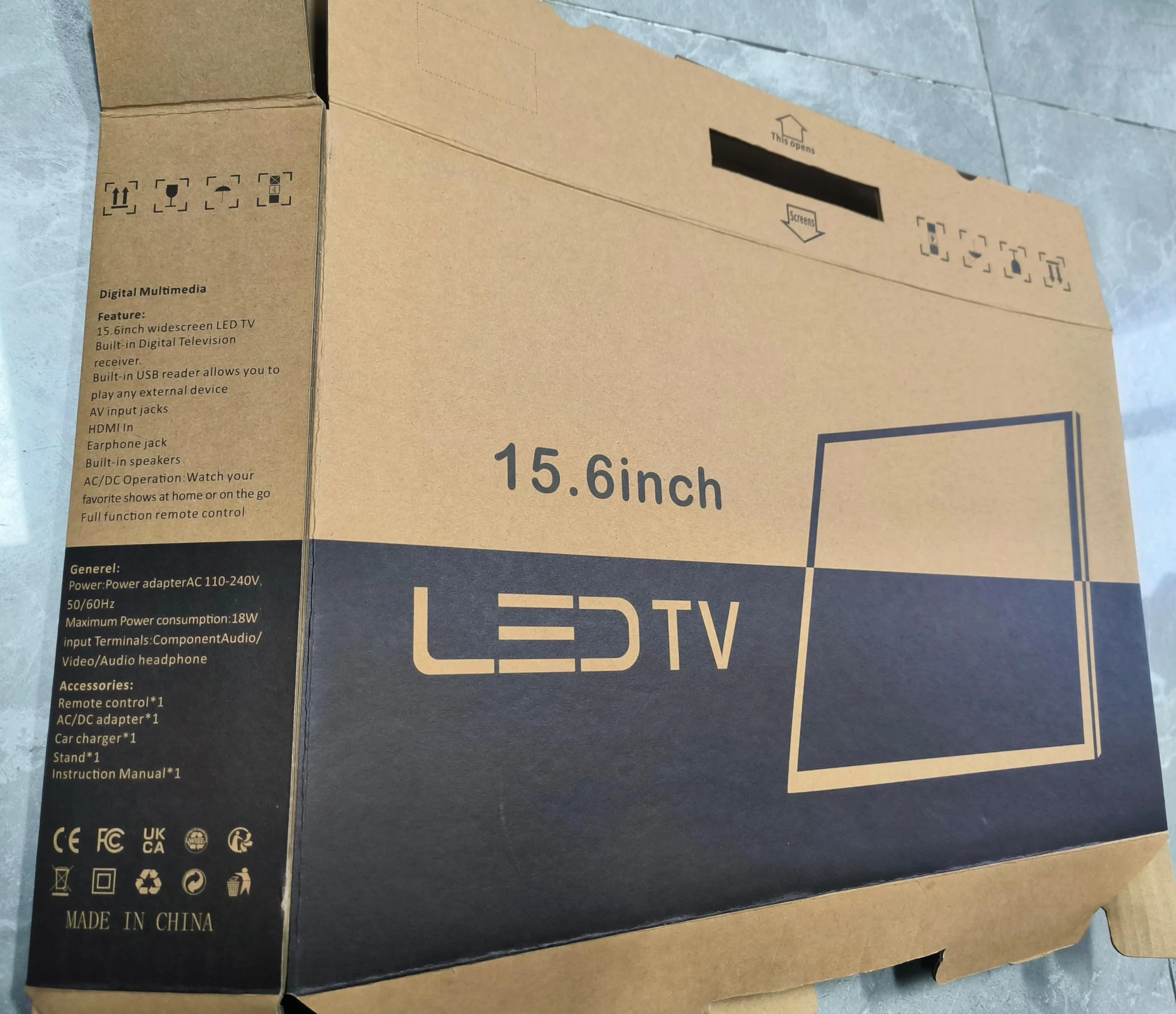 KCR TV digitale ricaricabile 15,6 pollici DVB-T2 HDMI USB