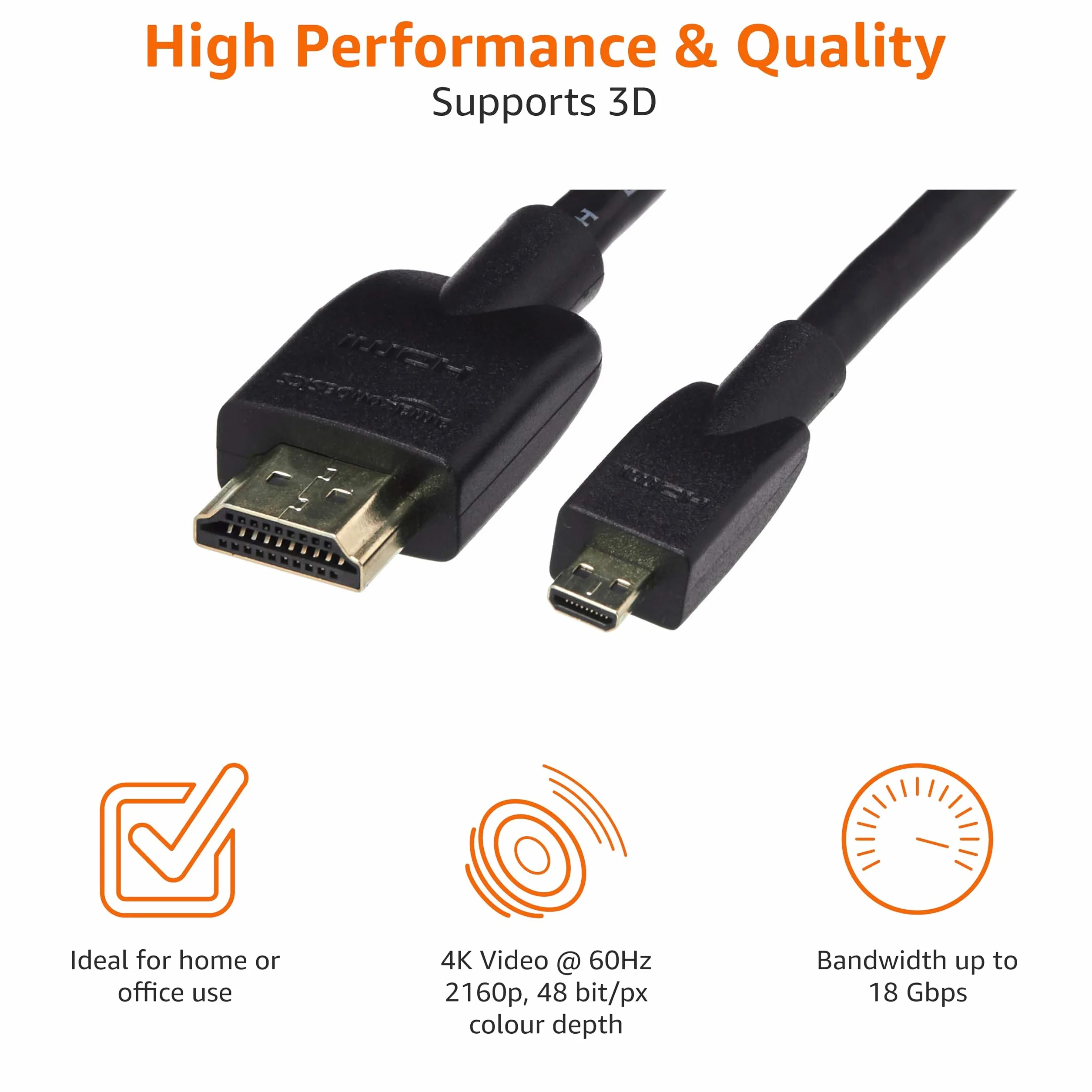 Amazon Basics Cavo da micro HDMI a HDMI, 1.8 m, Nero