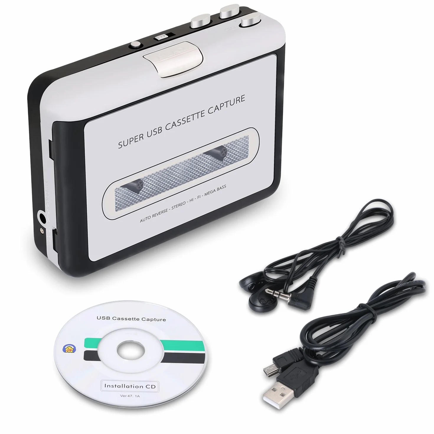 Incutex Lettore Cassette Audio Convertitore Musicassette MP3 USB Argento