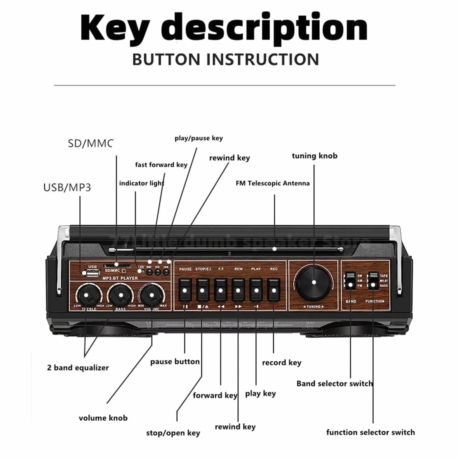 Lettore CD classico retrò registratore portatile Bluetooth cassette radio AM/FM manopole volume