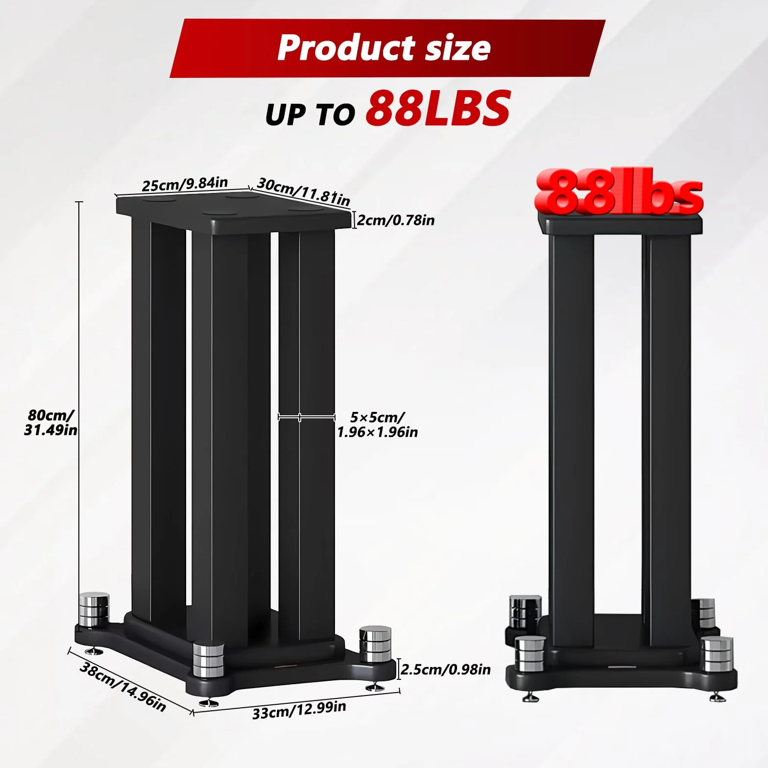 Supporto per altoparlanti in MDF e metallo, 80 cm, 40 kg, nero