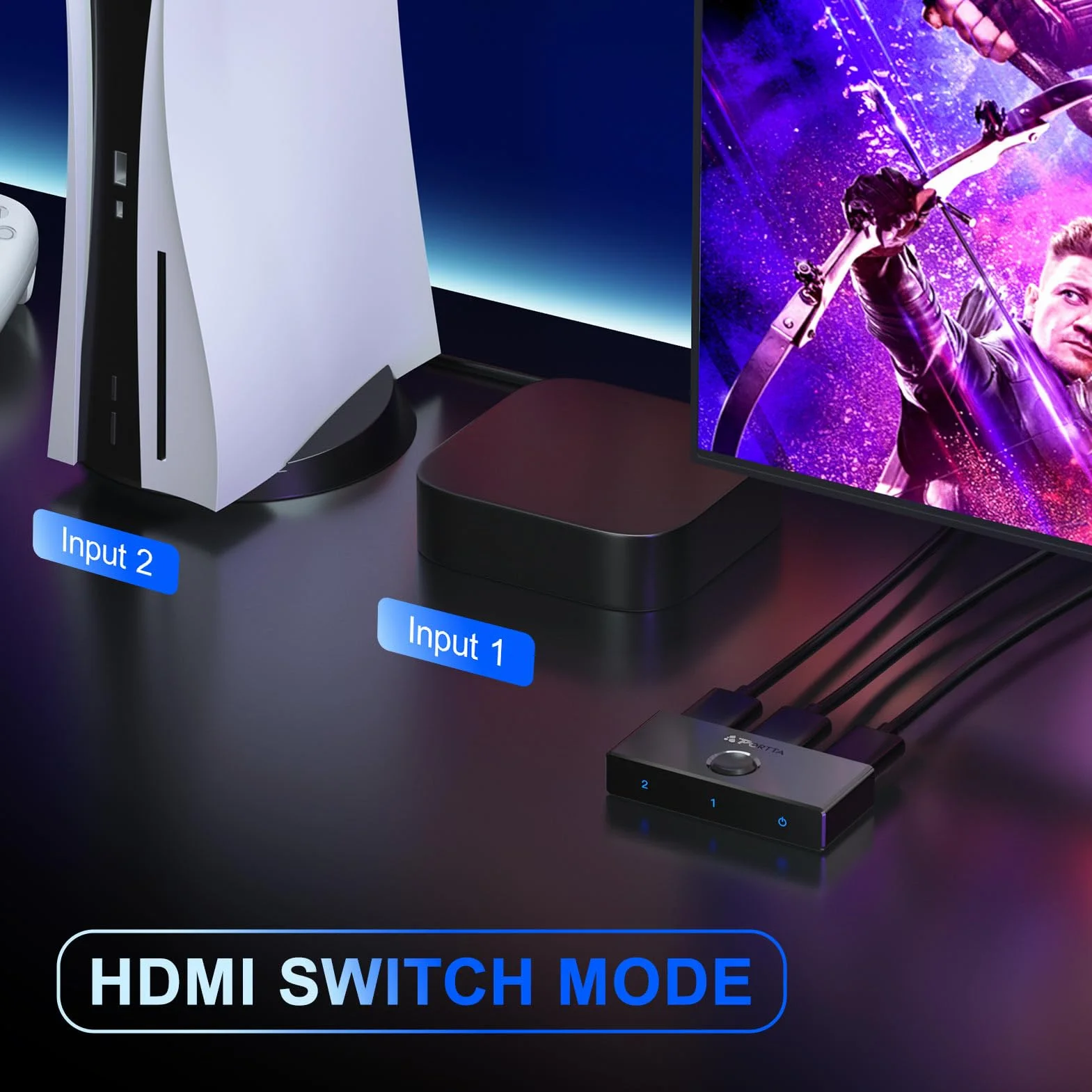Portta Switch HDMI 4K 60Hz Biidirezionale Slitter 1 in 2 OUT Switcher 2 in 1 Out Hub HDR HDCP2.3 3D