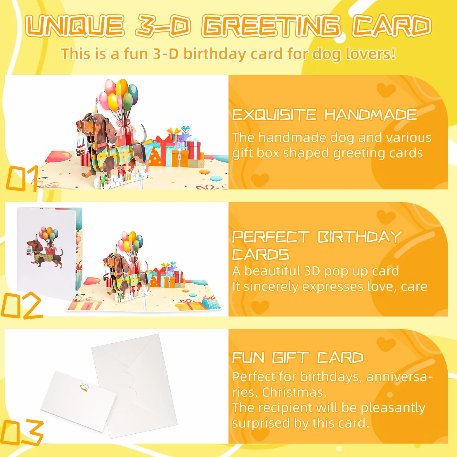 Biglietto di Compleanno per Cane 3D Pop-Up, Cartolina Regalo con Motivo Cane per Familiari e Amici