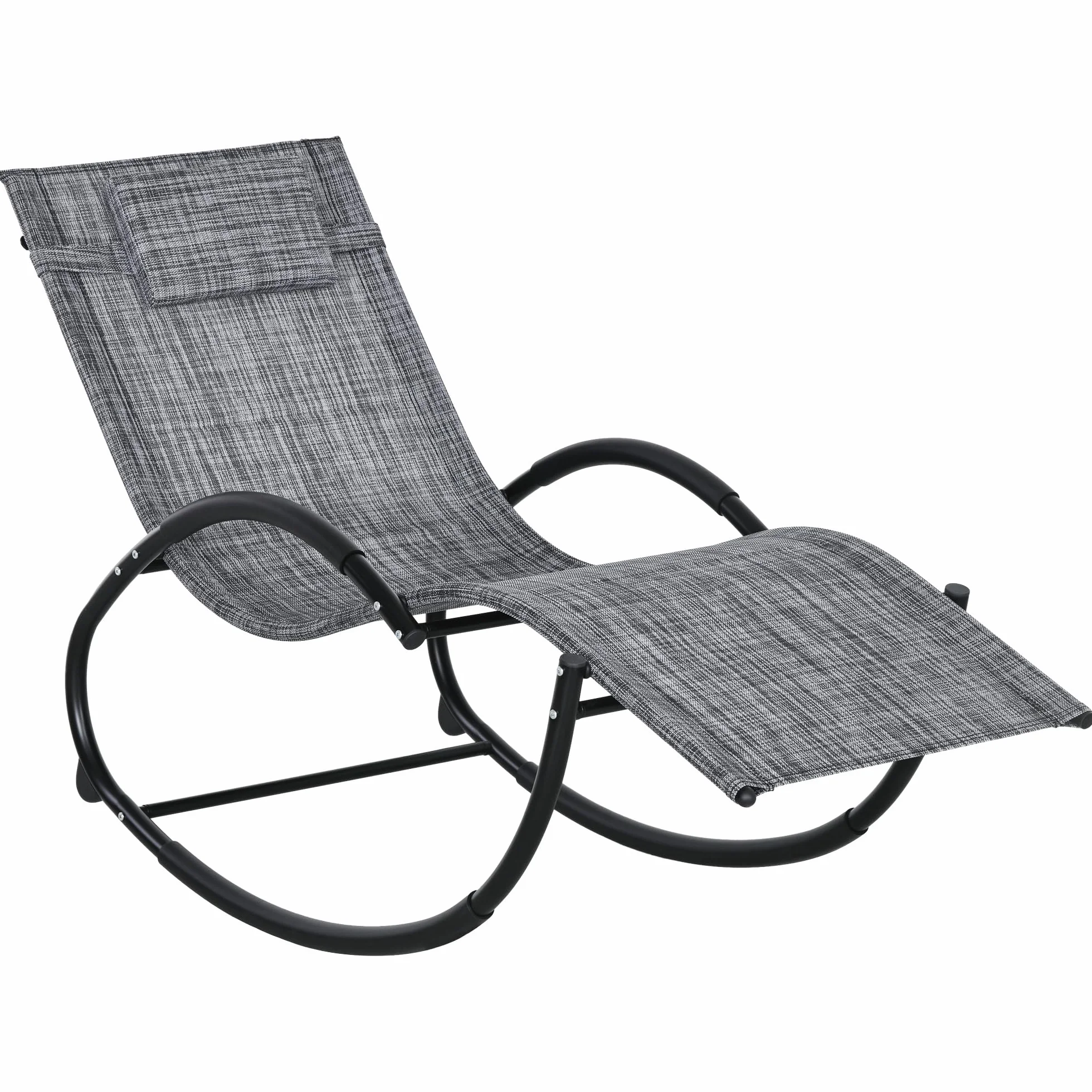 Outsunny Sdraio a Dondolo Zero-Gravity da Giardino, Lettino Prendisole Impermeabile con Poggiatesta, 155 x 61 x 88 cm, Grigio