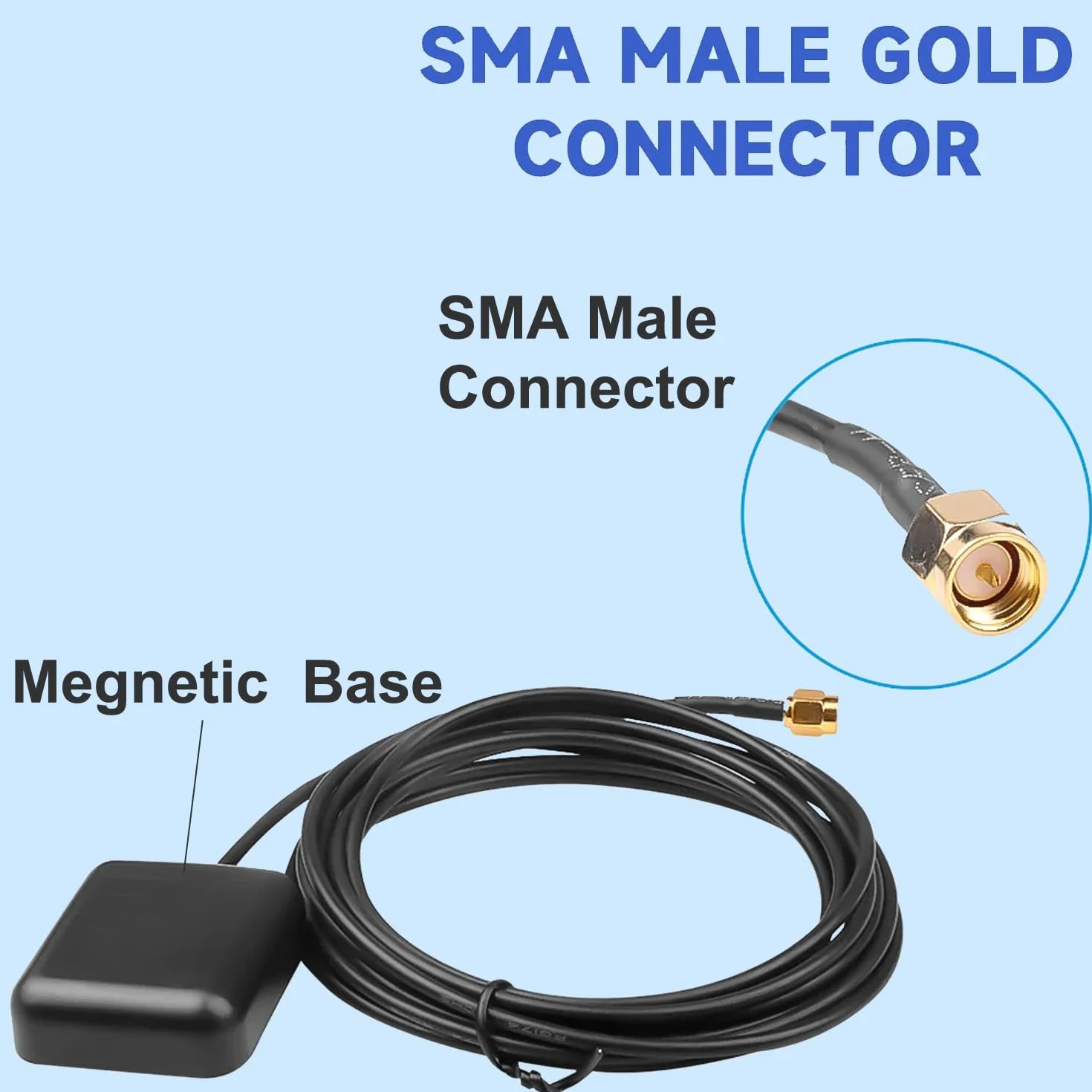 Greluma Antenna GPS Attiva Impermeabile 4m SMA Maschio per Veicoli