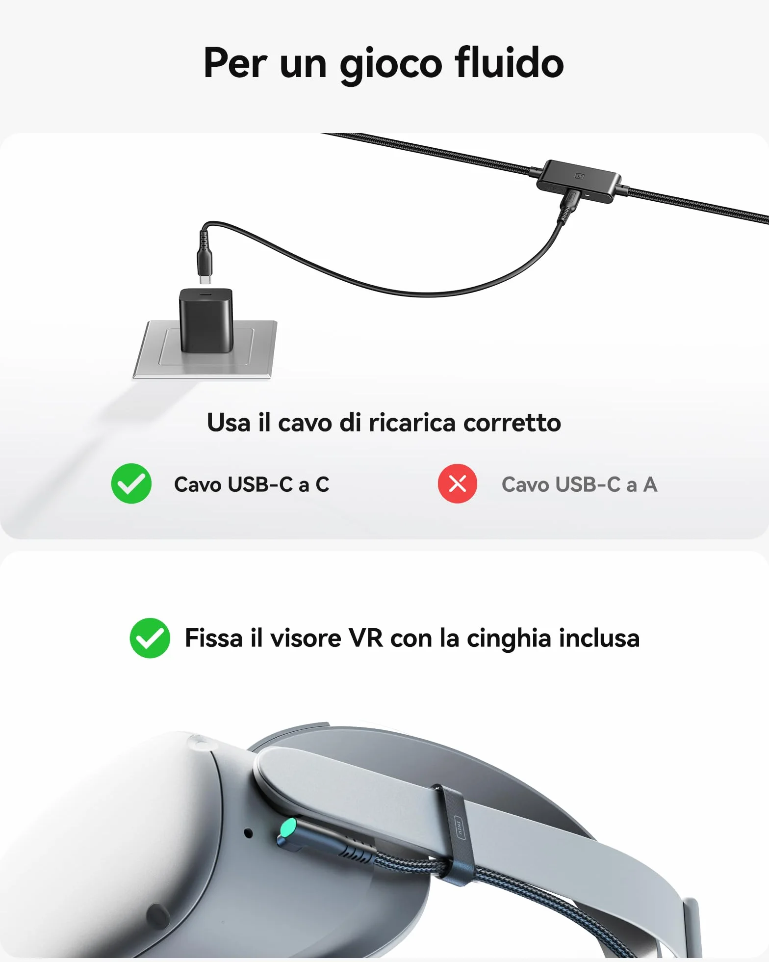 INIU Cavo USB A 3.0 a USB C 5m per Meta Oculus Quest 3 2 1 Pro Pico 4 VR
