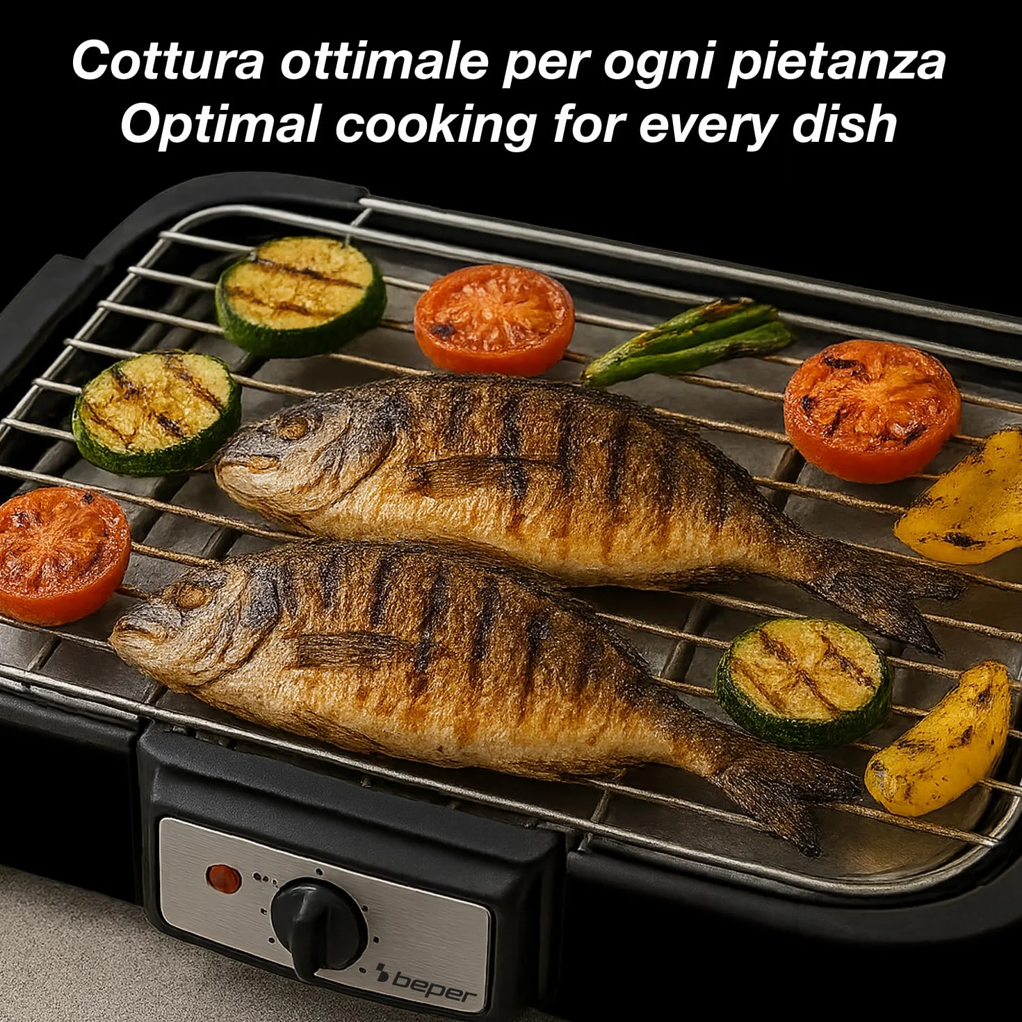 BEPER P101BBQ001 Barbecue Elettrico 2000W Griglia XXL 41,5x24 cm Cottura Senza Fumo
