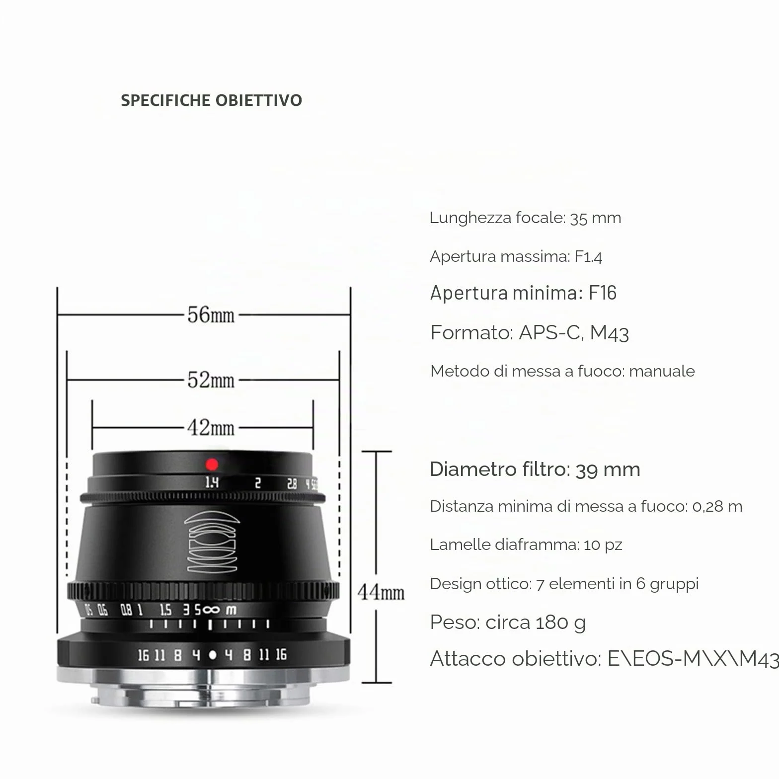 TTARTISAN 35mm F1.4 Obiettivo APS-C MF Fuji X Mount Nero
