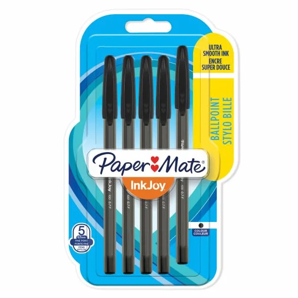 Paper Mate InkJoy 100ST Penne a Sfera Punta Fine 0.7 mm Confezione da 5 Nero