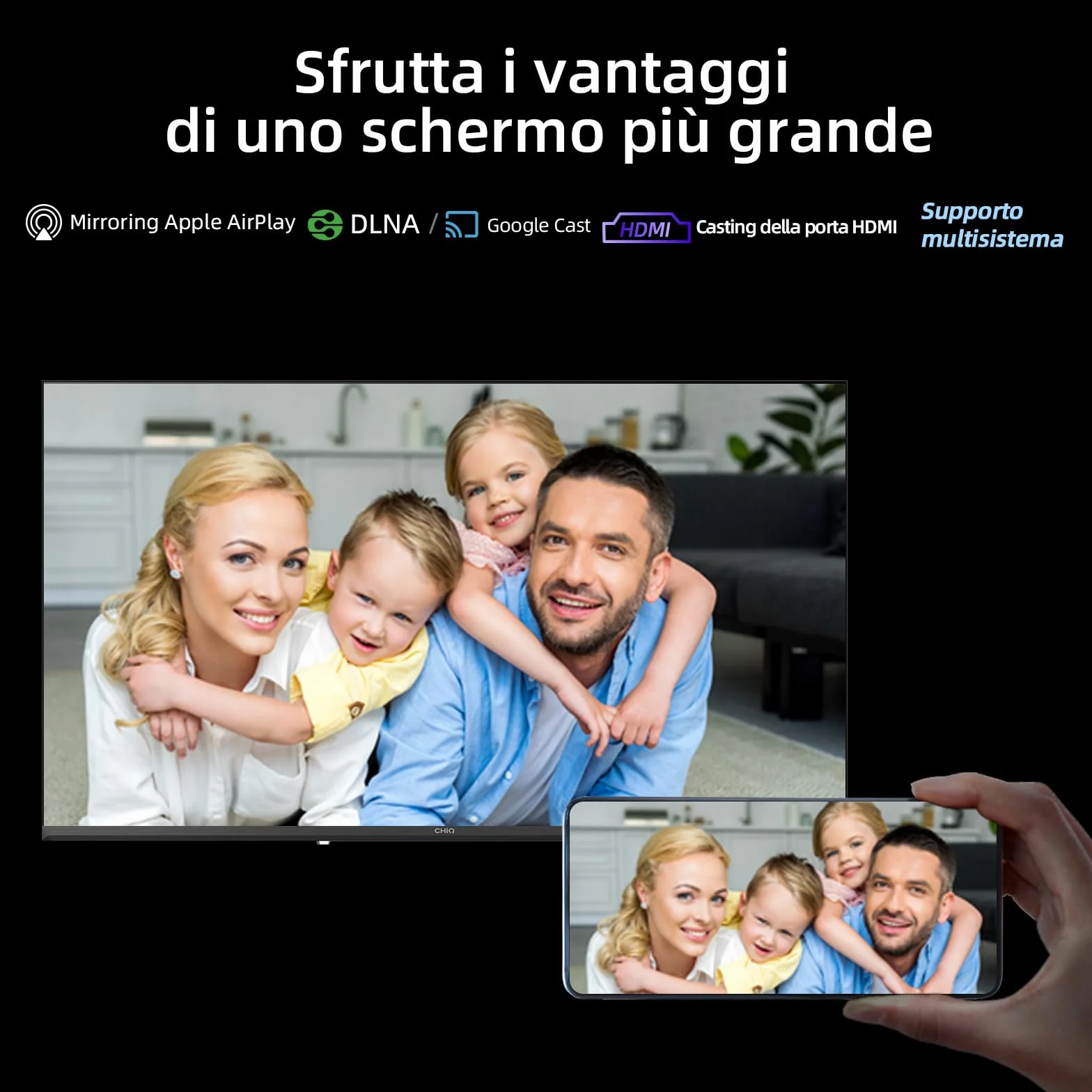 CHiQ Smart TV 32 pollici (81 cm) Full HD HDR10 Google TV OS Dolby Audio dbx-tv Tuner Triplo Chromecast Incorporato Design Metallico Senza Cornice