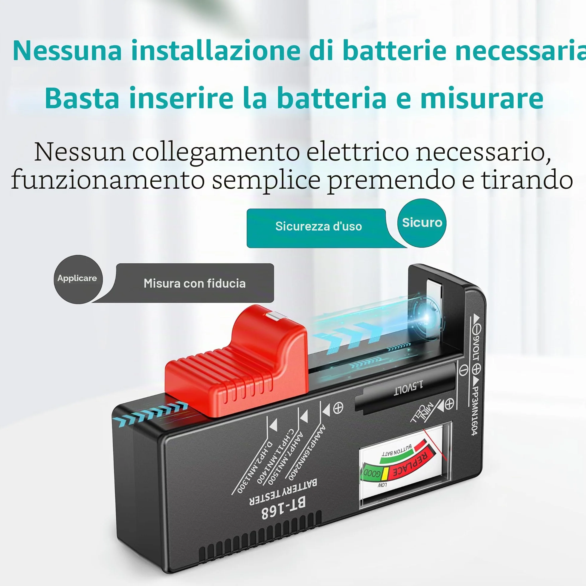 Dlyfull Tester per batteria universale AA AAA C D 9V, misuratore veloce per batterie 1,5V e a bottone