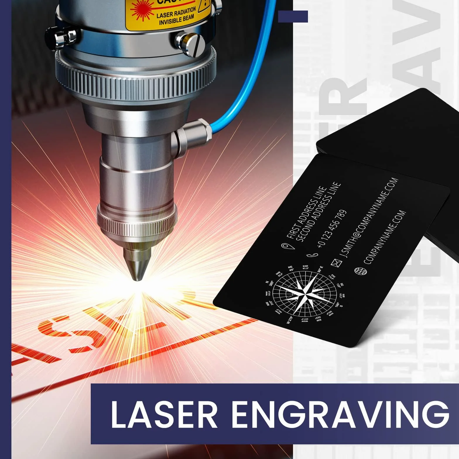 Biglietti da Visita in Metallo 50 Pezzi, Vuoto in Lega di Alluminio 0,22 mm 8,6x5,4 cm per Incisione Laser Nero
