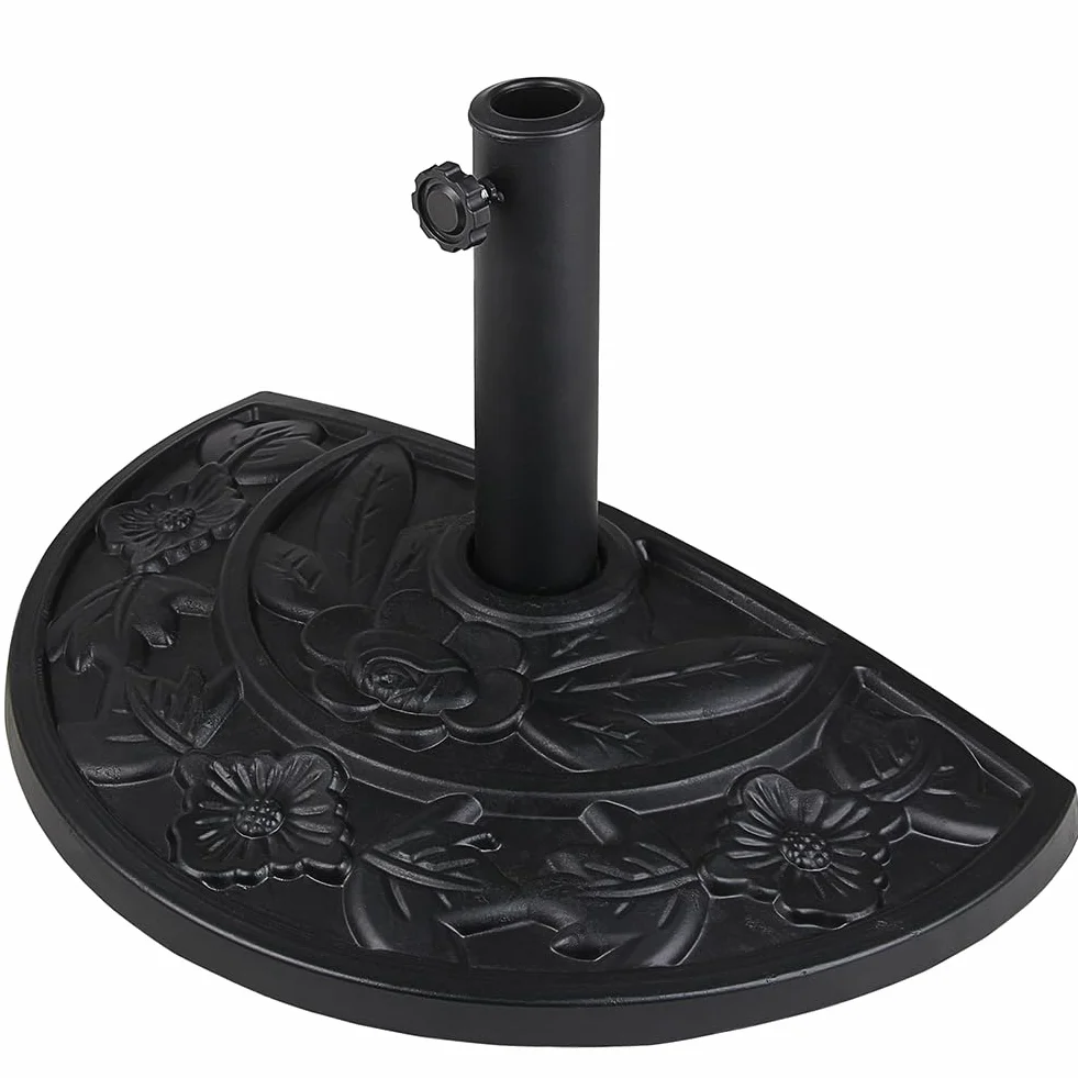 BAKAJI Base per Ombrellone da Giardino Forma Mezza Luna, Supporto per Palo Ombrelloni 38/48mm, Sistema Stabile Anti Capovolgimento, Ideale per Patio, Balcone, Esterno, Ø 50 x 32 x 32 cm