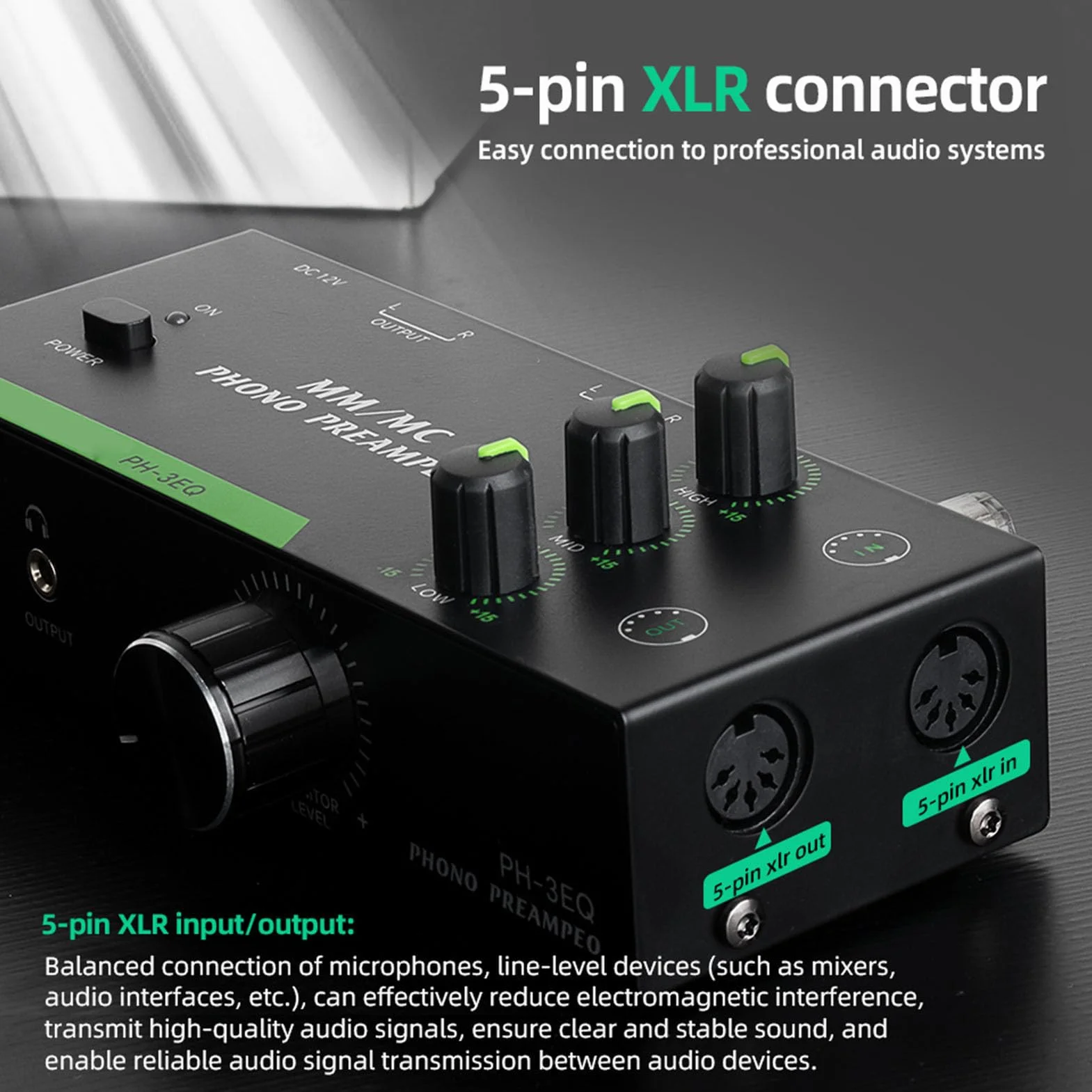 Preamplificatore Phono MM MC Professionale con Ingresso XLR 5 Pin Equalizzazione Regolabile