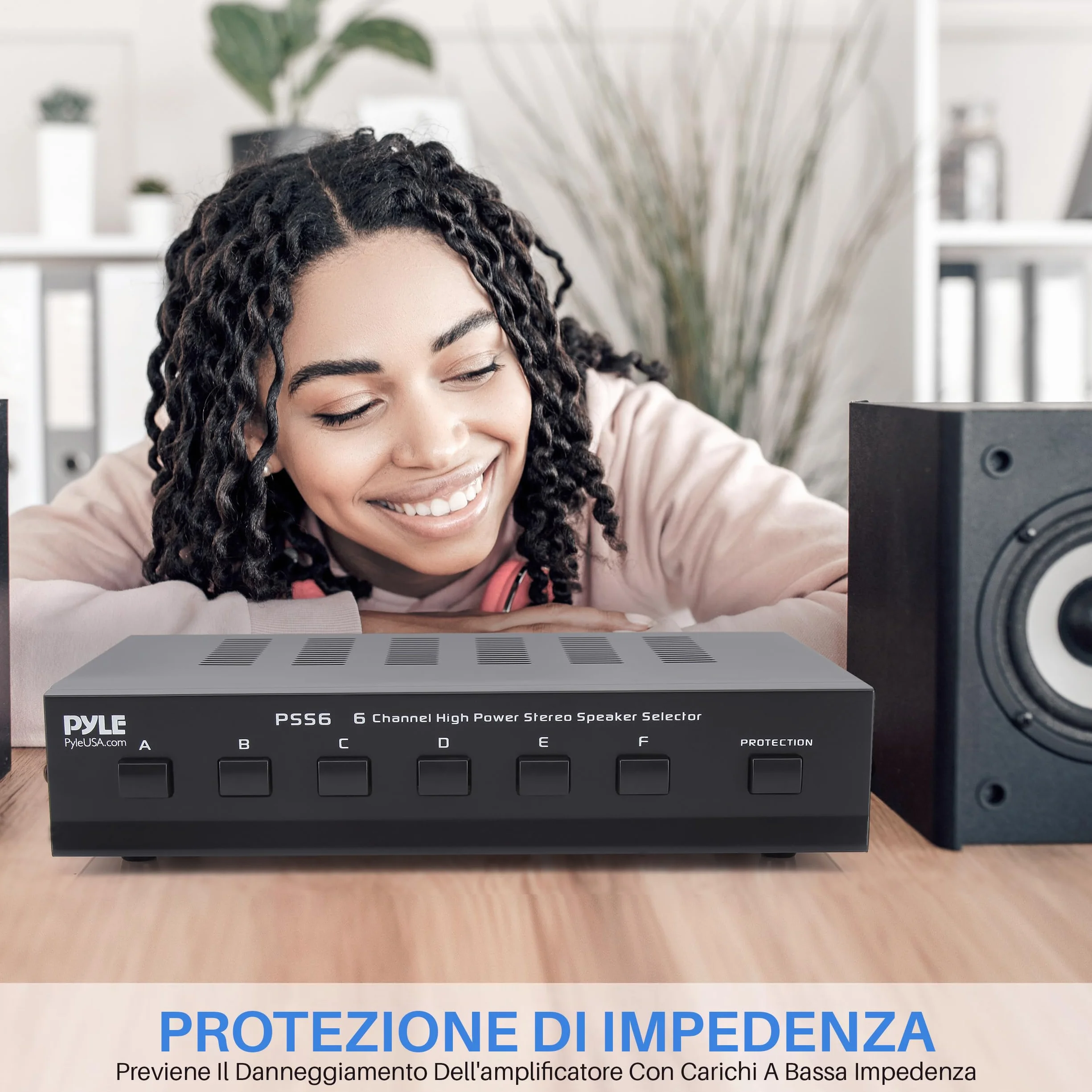 Pyle Amplificatore Audio Stereo Selettore Altoparlanti 6 Zone Interruttore Multi-Canale